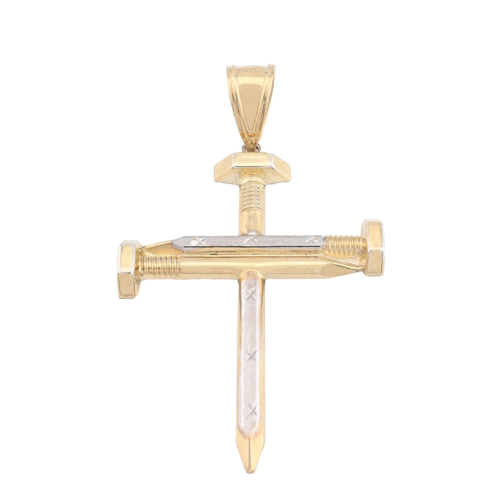 1/10th 10k Gold Bonded 925 Screw Nail Cross Pendant 3.3gms Mens Two Tone Charm - Elite Jewelers - Charms & Pendants