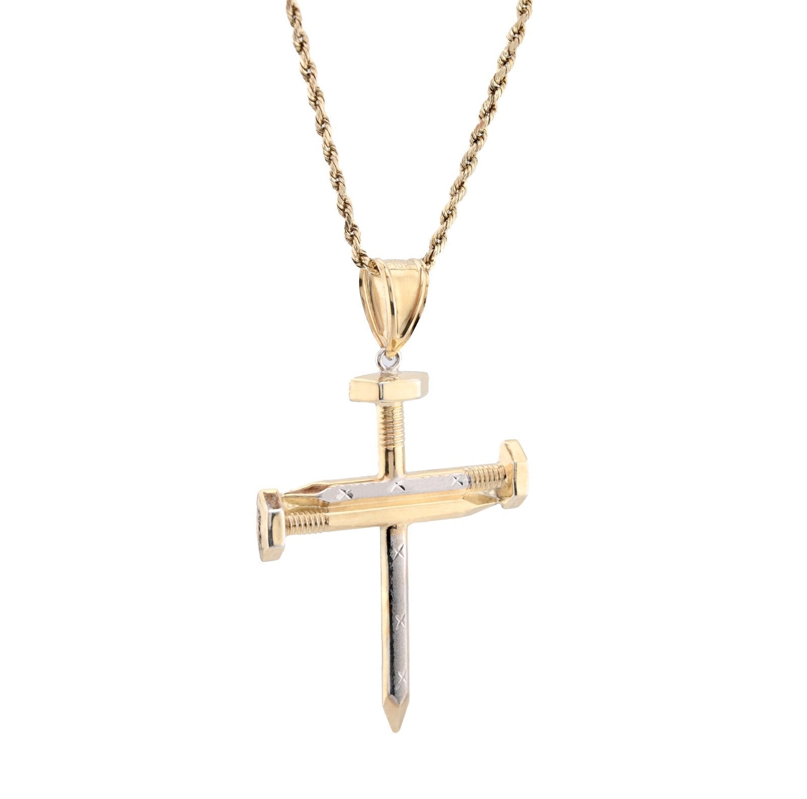 1/10th 10k Gold Bonded 925 Screw Nail Cross Pendant 3.3gms Mens Two Tone Charm - Elite Jewelers - Charms & Pendants