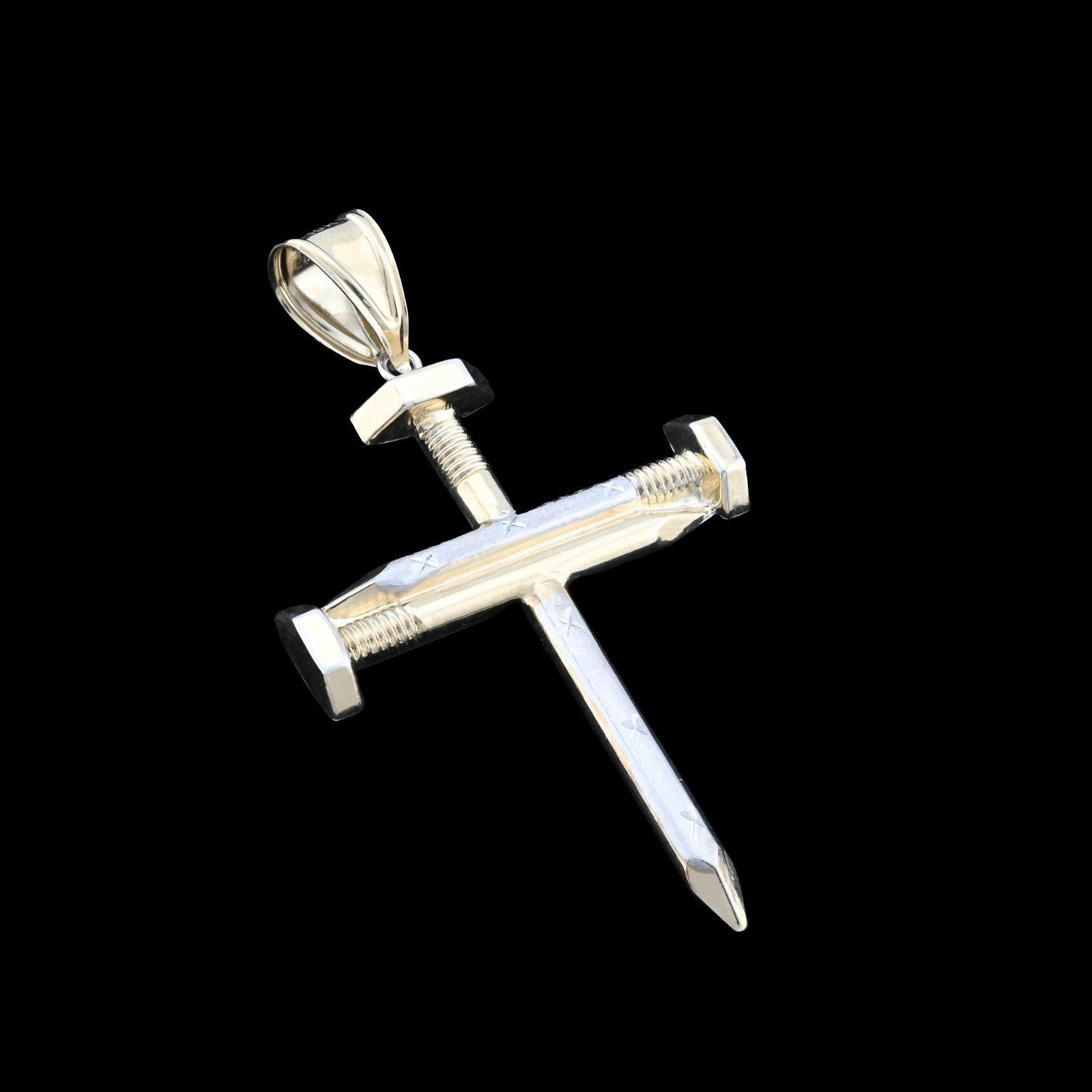 1/10th 10k Gold Bonded 925 Screw Nail Cross Pendant 3.3gms Mens Two Tone Charm - Elite Jewelers - Charms & Pendants