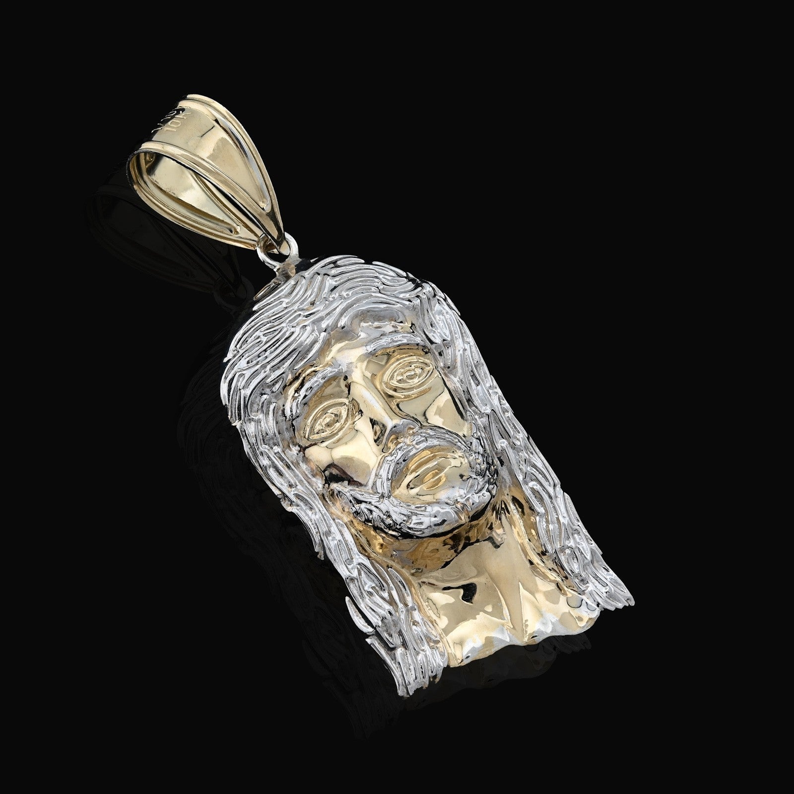 1/10th 10k Gold Bonded 925 Silver Jesus Head 2 Tone Pendant Mens 4.3gms Charm - Elite Jewelers - Charms & Pendants