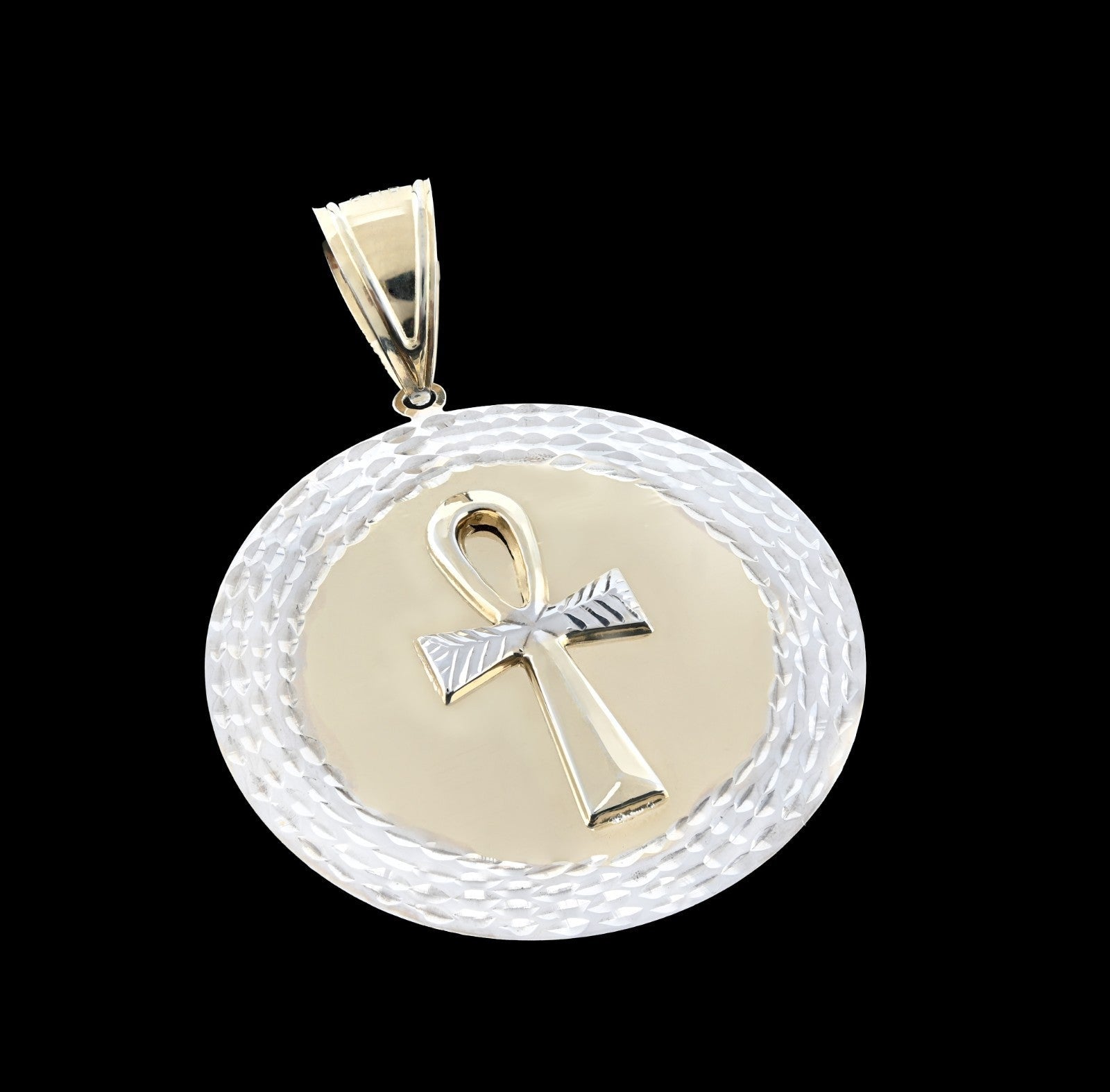 1/10th 10k Gold Bonded 925 Two Tone Ankh Cross Medallion Pendant 6.4gms Charm - Elite Jewelers -