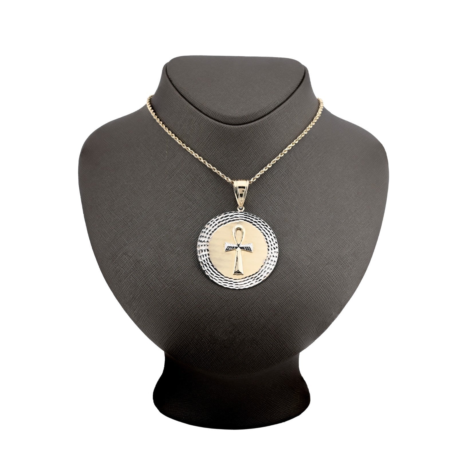 1/10th 10k Gold Bonded 925 Two Tone Ankh Cross Medallion Pendant 6.4gms Charm - Elite Jewelers -