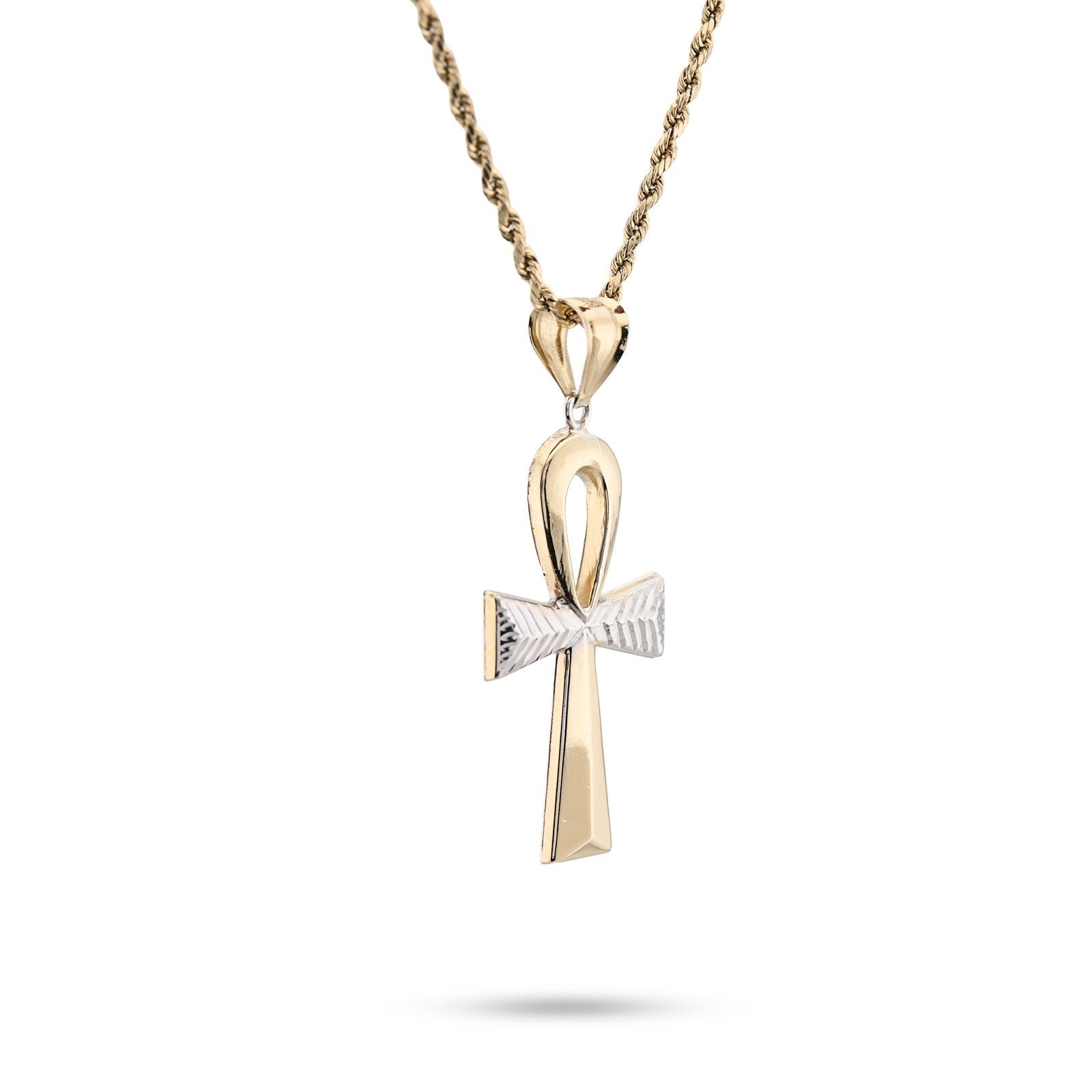 1/10th 10k Gold Bonded 925 Two Tone Ankh Cross Penant Religious 2g Mens Charm - Elite Jewelers - Charms & Pendants