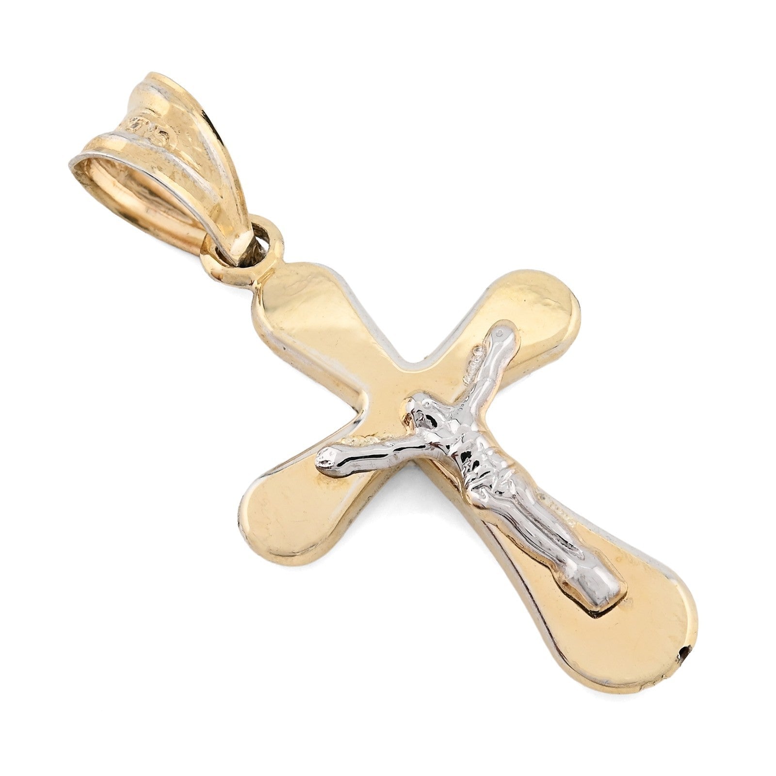 1/10th 10k Gold Bonded 925 Two Tone Cross Crucifix Pendant 0.9gms Unisex Charm - Elite Jewelers - Charms & Pendants