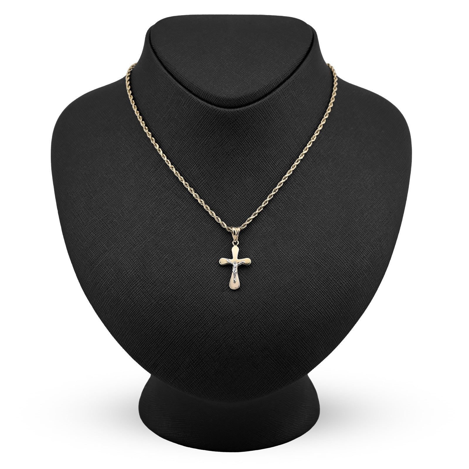 1/10th 10k Gold Bonded 925 Two Tone Cross Crucifix Pendant 0.9gms Unisex Charm - Elite Jewelers - Charms & Pendants