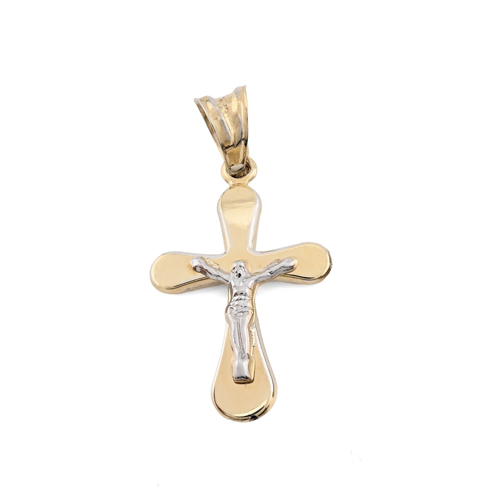 1/10th 10k Gold Bonded 925 Two Tone Cross Crucifix Pendant 0.9gms Unisex Charm - Elite Jewelers - Charms & Pendants
