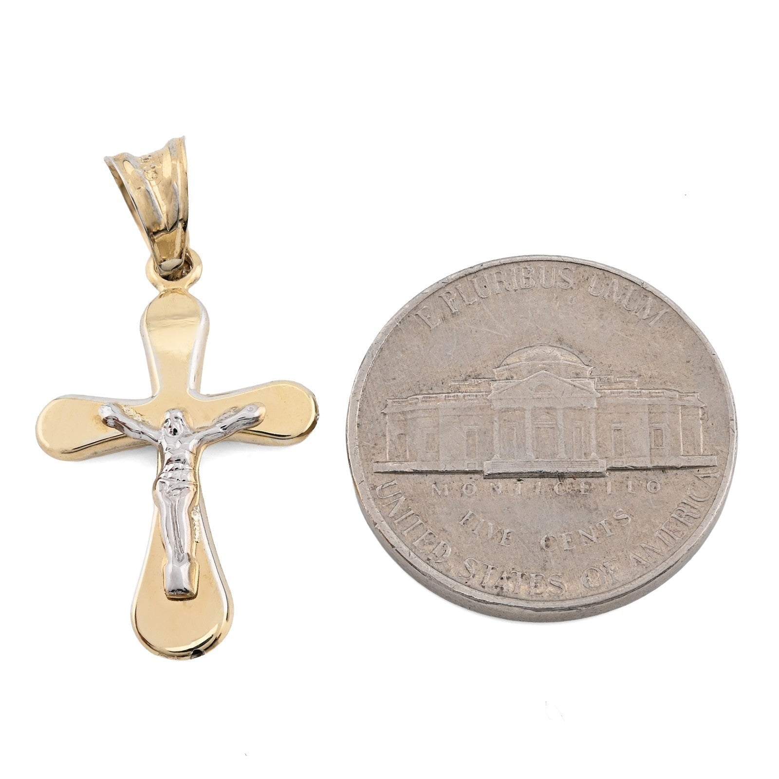 1/10th 10k Gold Bonded 925 Two Tone Cross Crucifix Pendant 0.9gms Unisex Charm - Elite Jewelers - Charms & Pendants