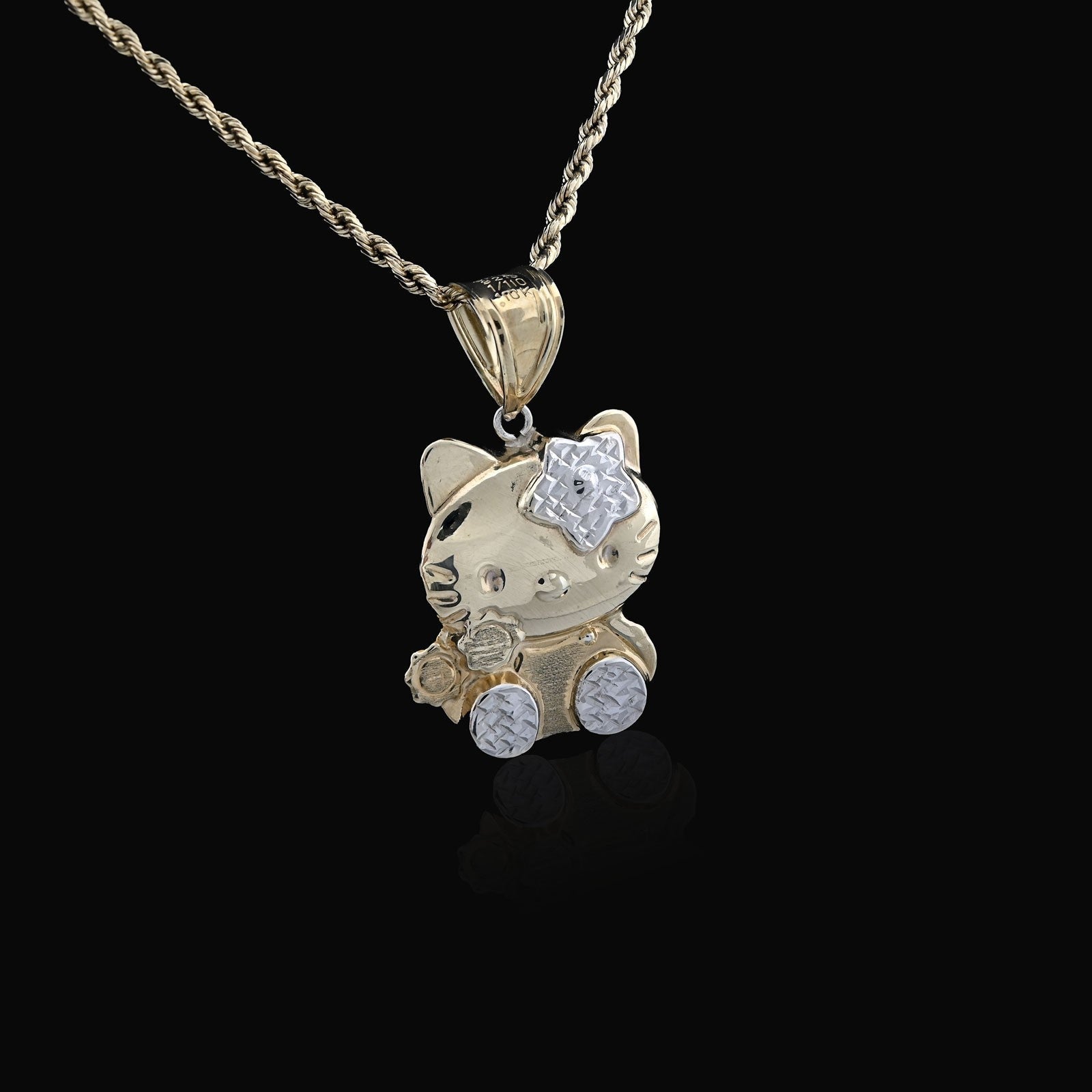 1/10th 10k Gold Bonded 925 Two Tone Hello Kitty Pendant 4gms Womens Cute Charm - Elite Jewelers - Charms & Pendants