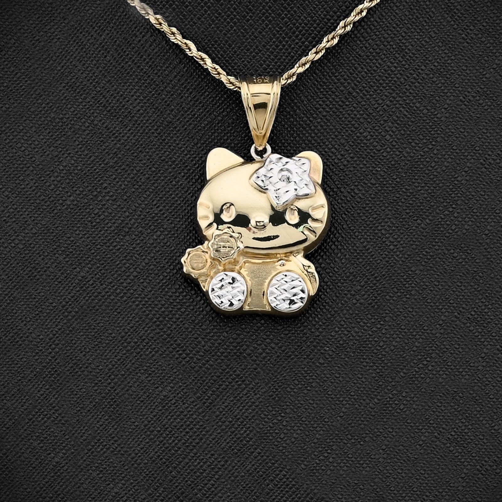 1/10th 10k Gold Bonded 925 Two Tone Hello Kitty Pendant 4gms Womens Cute Charm - Elite Jewelers - Charms & Pendants