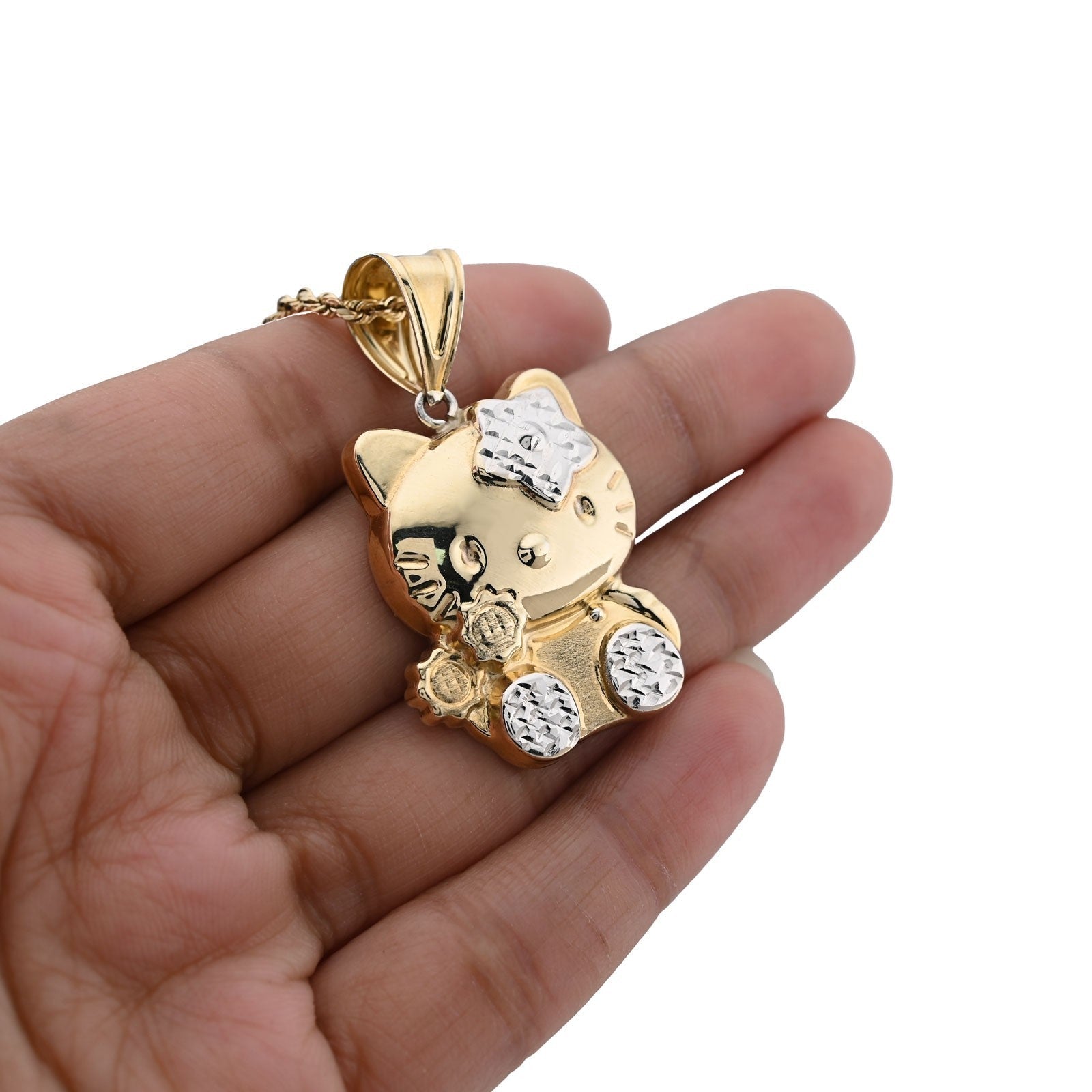 1/10th 10k Gold Bonded 925 Two Tone Hello Kitty Pendant 4gms Womens Cute Charm - Elite Jewelers - Charms & Pendants