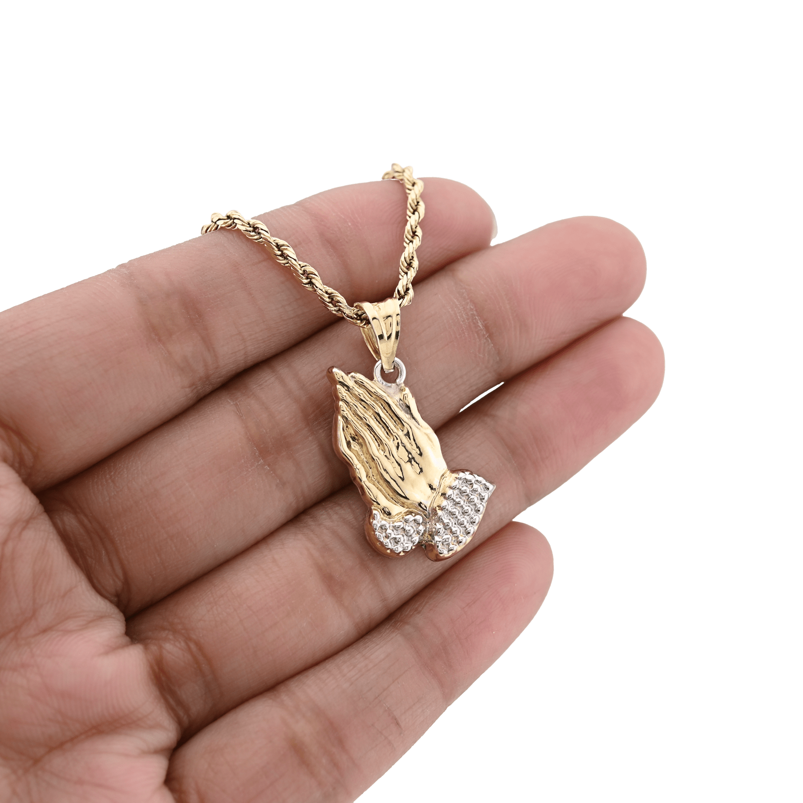 1/10th 10k Gold Bonded 925 Two Tone Praying Hand Charm 1.4gms Religious Pendant - Elite Jewelers - Charms & Pendants