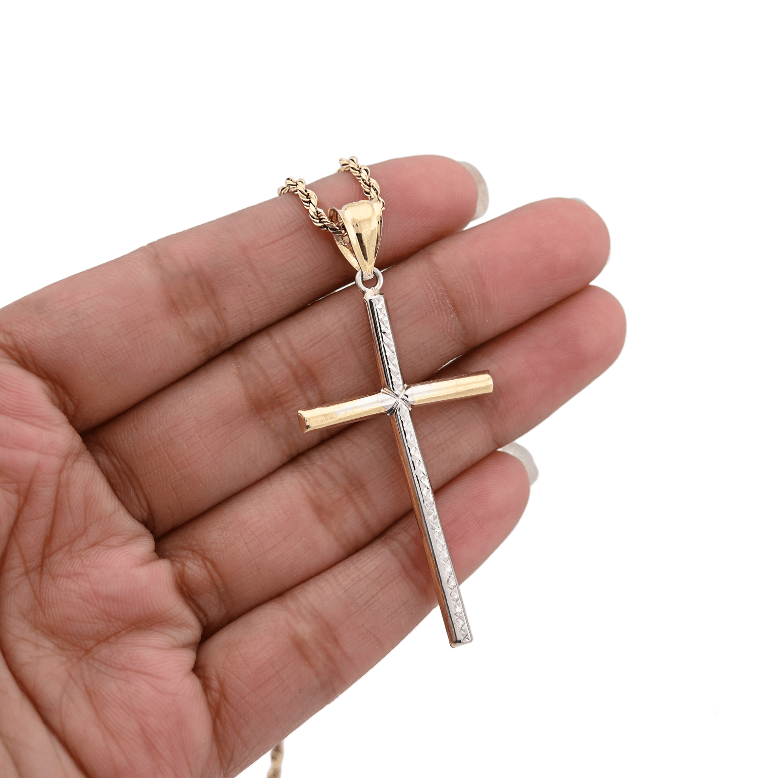 1/10th 10k Gold Bonded 925 Two Tone Thin Diamond Cut Cross Pendant 1.4gms Charm - Elite Jewelers - Charms & Pendants