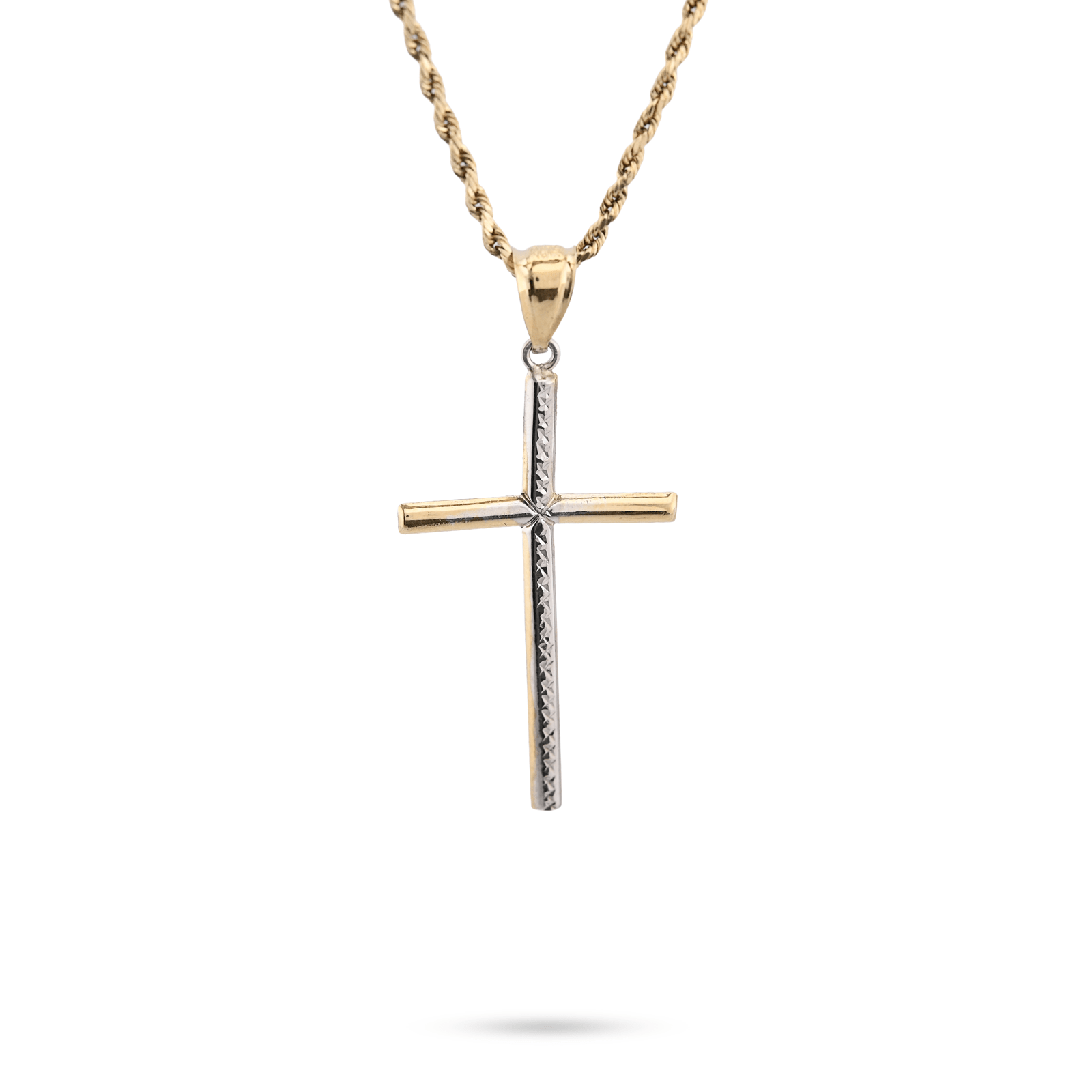 1/10th 10k Gold Bonded 925 Two Tone Thin Diamond Cut Cross Pendant 1.4gms Charm - Elite Jewelers - Charms & Pendants