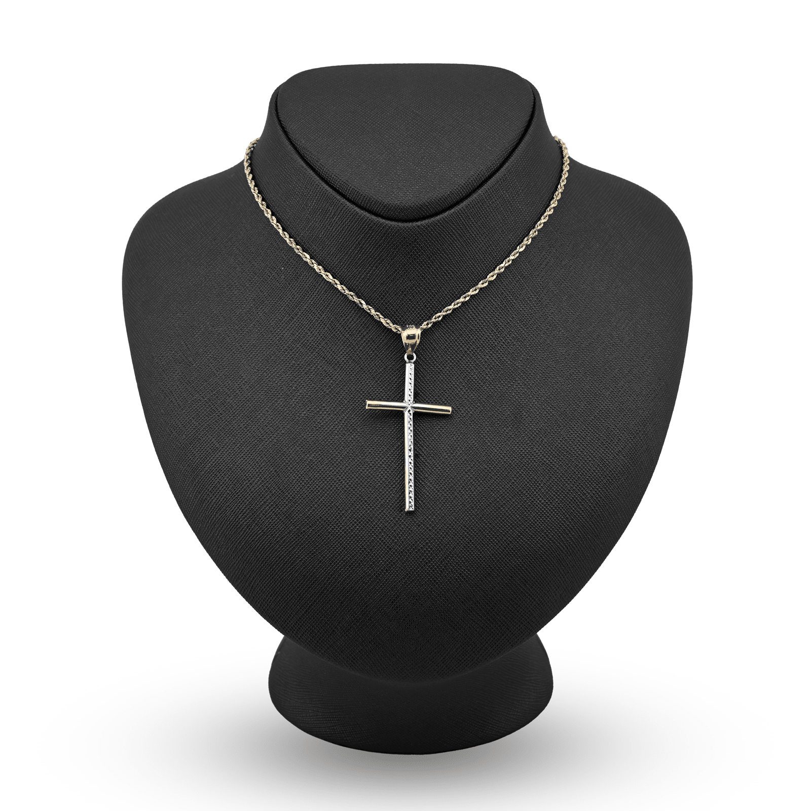 1/10th 10k Gold Bonded 925 Two Tone Thin Diamond Cut Cross Pendant 1.4gms Charm - Elite Jewelers - Charms & Pendants