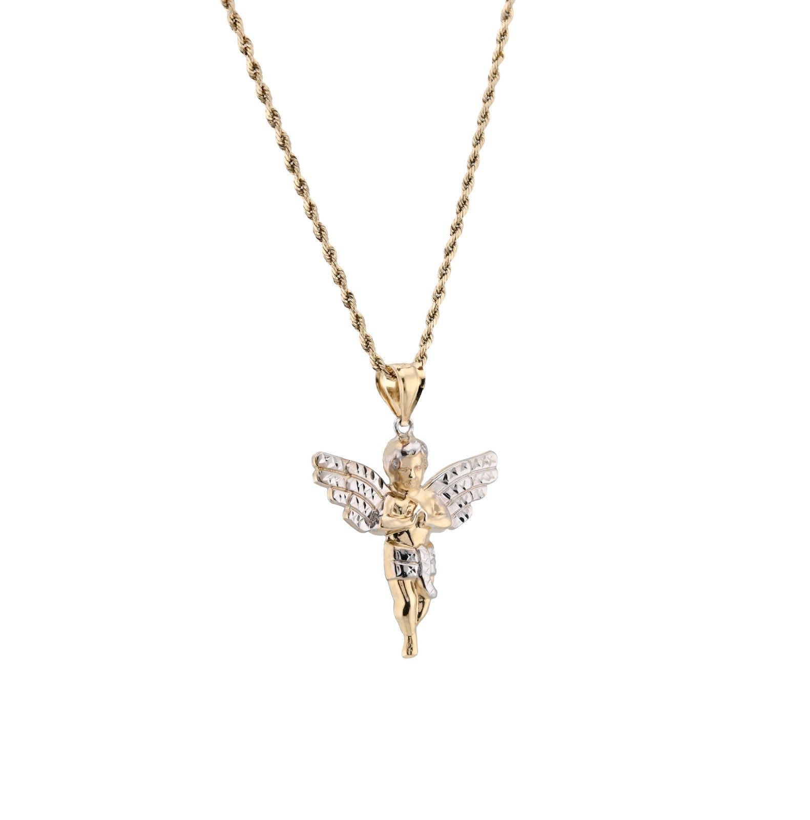 1/10th Real 10k Gold Bonded 925 Two Tone Praying Angel Pendant 2.9gms Mens Charm - Elite Jewelers - Charms & Pendants