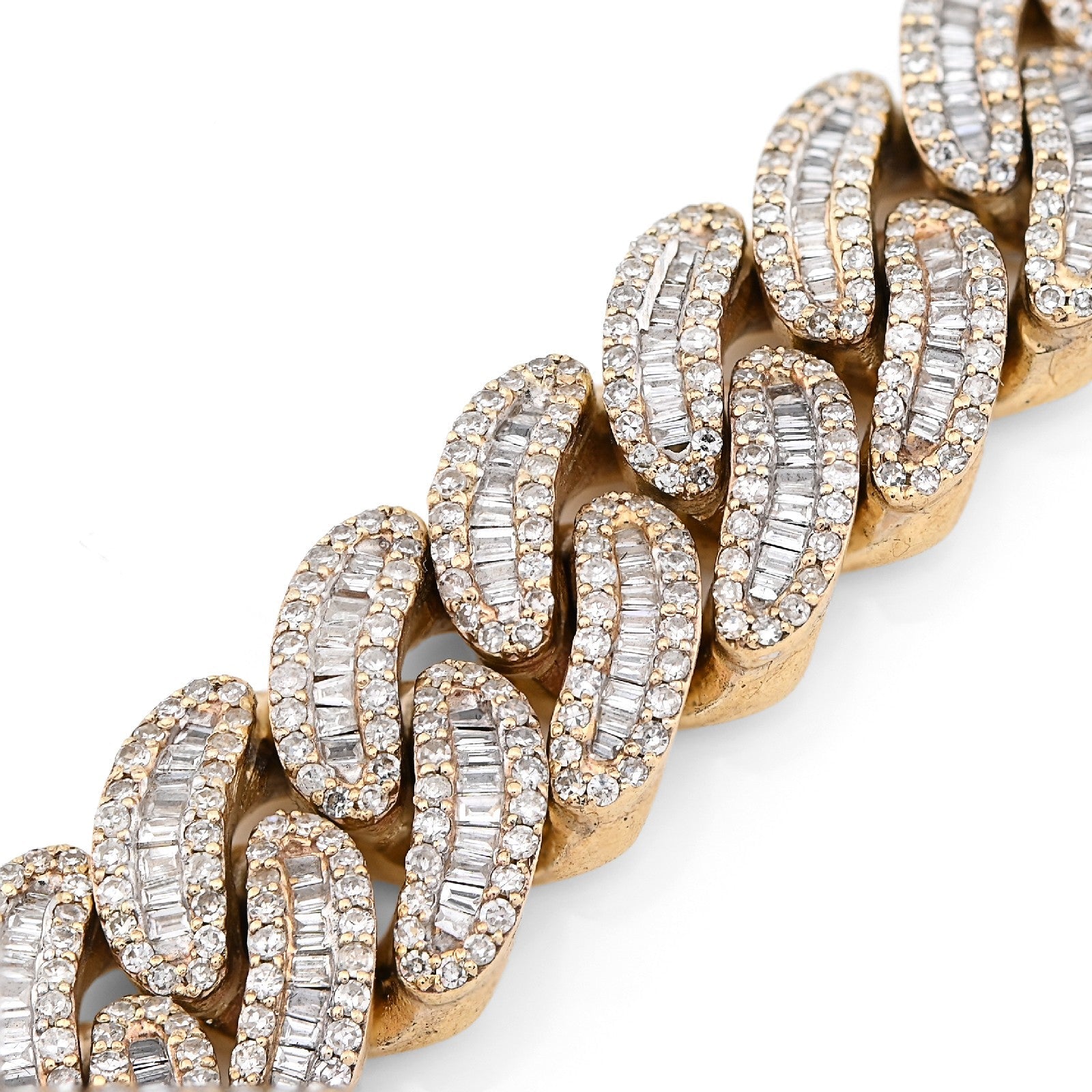 11.5MM 10k Yellow Gold 70.2gm 8CTW Natural Round/Baguette Cuban Diamond Bracelet - Elite Jewelers - Bracelets
