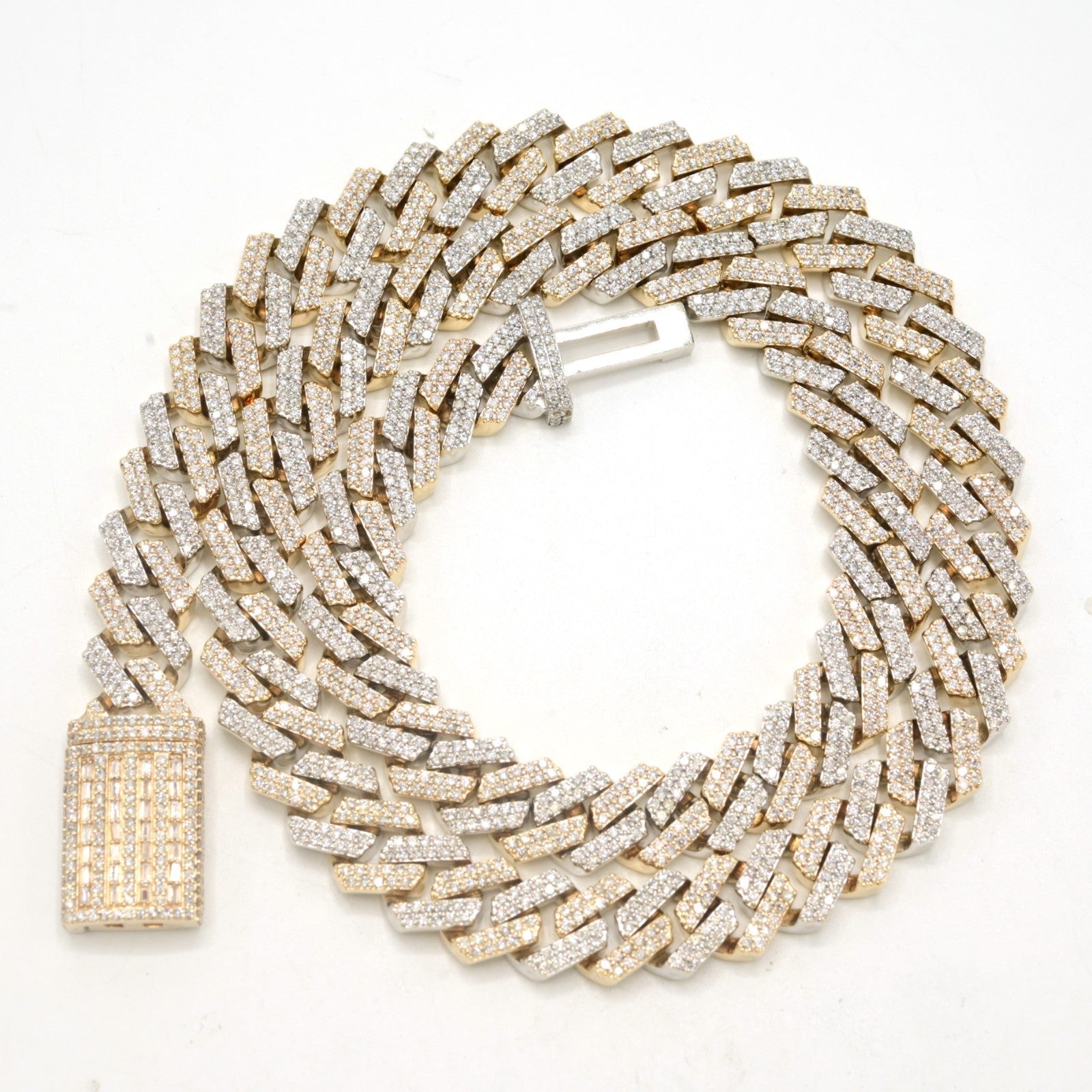 11.5MM 10k Yellow & White Gold 22CTW Diamond 2 Row Cuban Chain 179.5g 20 Inches - Elite Jewelers - Necklaces & Chains
