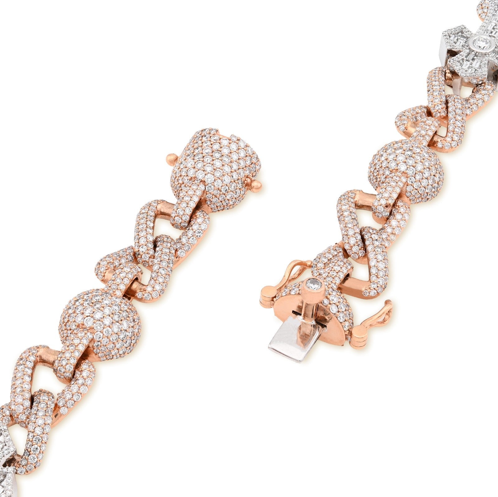 12.6MM Two Tone Gold 28CTW 159.6gm Round/Baguette Diamond Cross & Infinity Chain - Elite Jewelers - Necklaces