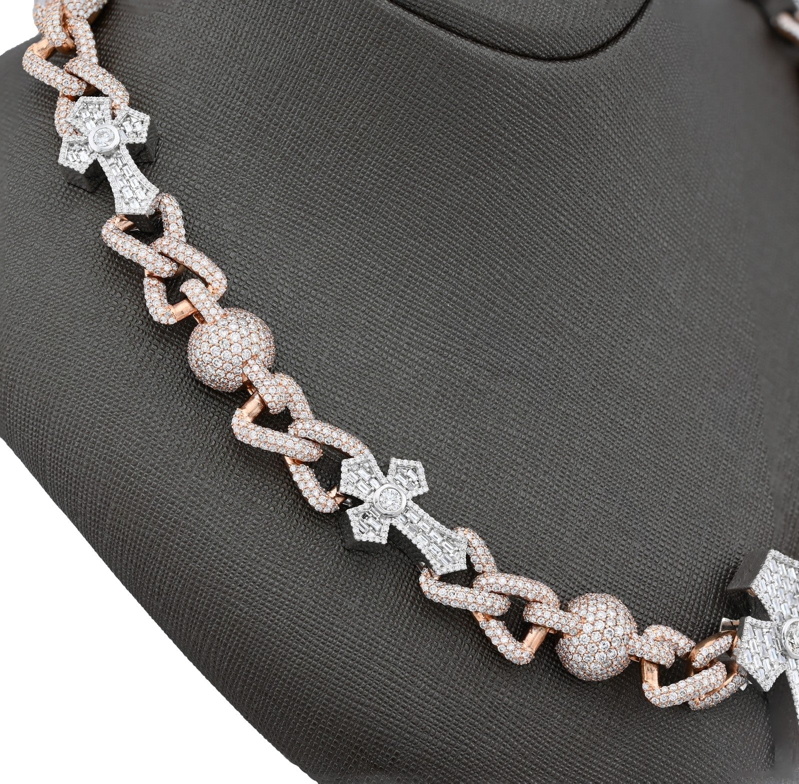 12.6MM Two Tone Gold 28CTW 159.6gm Round/Baguette Diamond Cross & Infinity Chain - Elite Jewelers - Necklaces