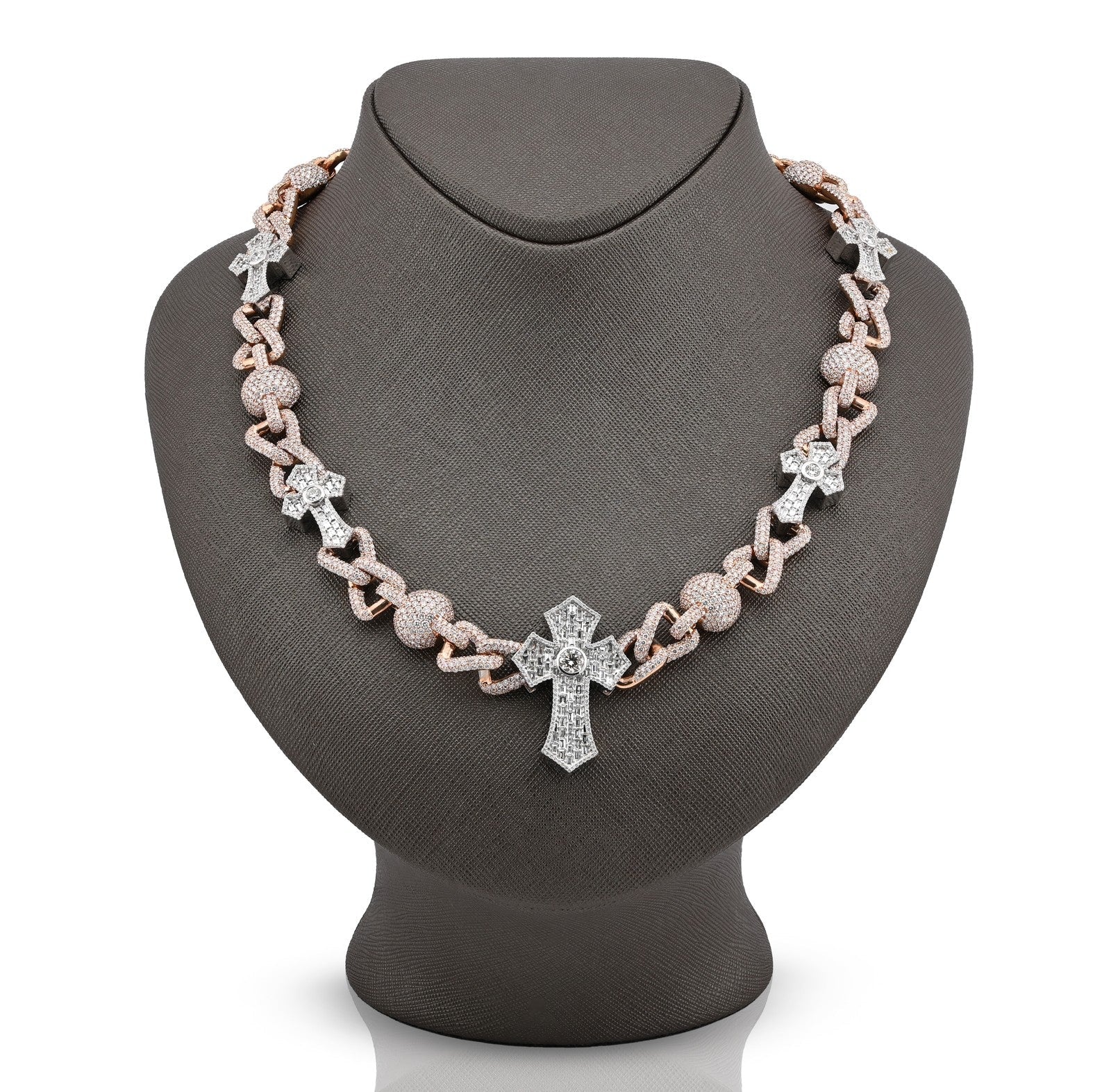 12.6MM Two Tone Gold 28CTW 159.6gm Round/Baguette Diamond Cross & Infinity Chain - Elite Jewelers - Necklaces