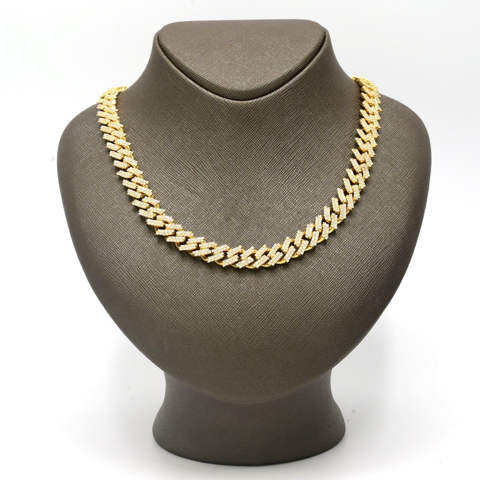 12MM 10k Yellow Gold 19CTW Natural Diamond 2 Row Cuban Chain 119g 20In Necklace - Elite Jewelers - Necklaces & Chains