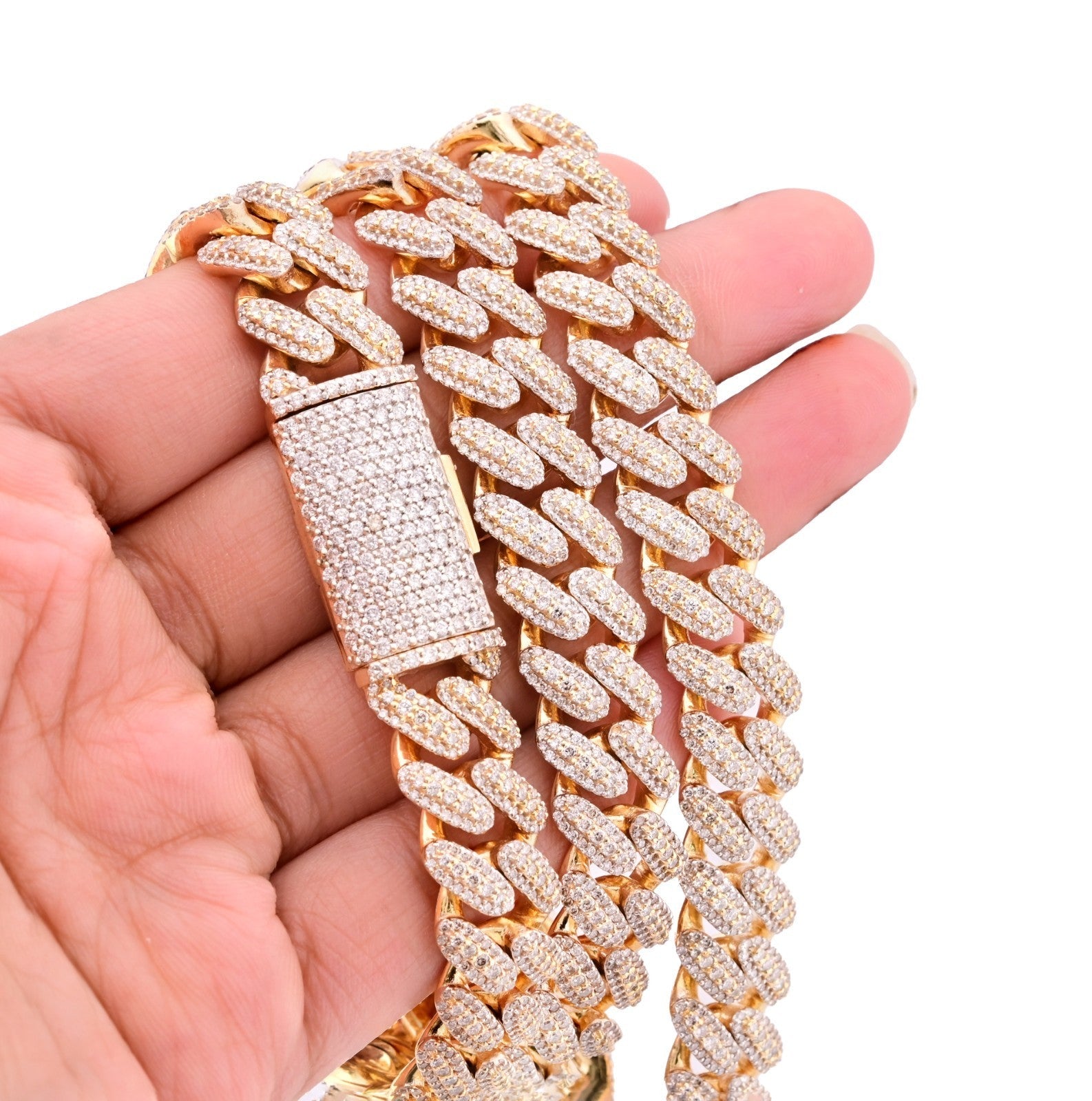 12MM 10k Yellow Gold 25CTW Natural Diamond 180gms Cuban Mens Chain 24In Necklace - Elite Jewelers - Necklaces & Chains