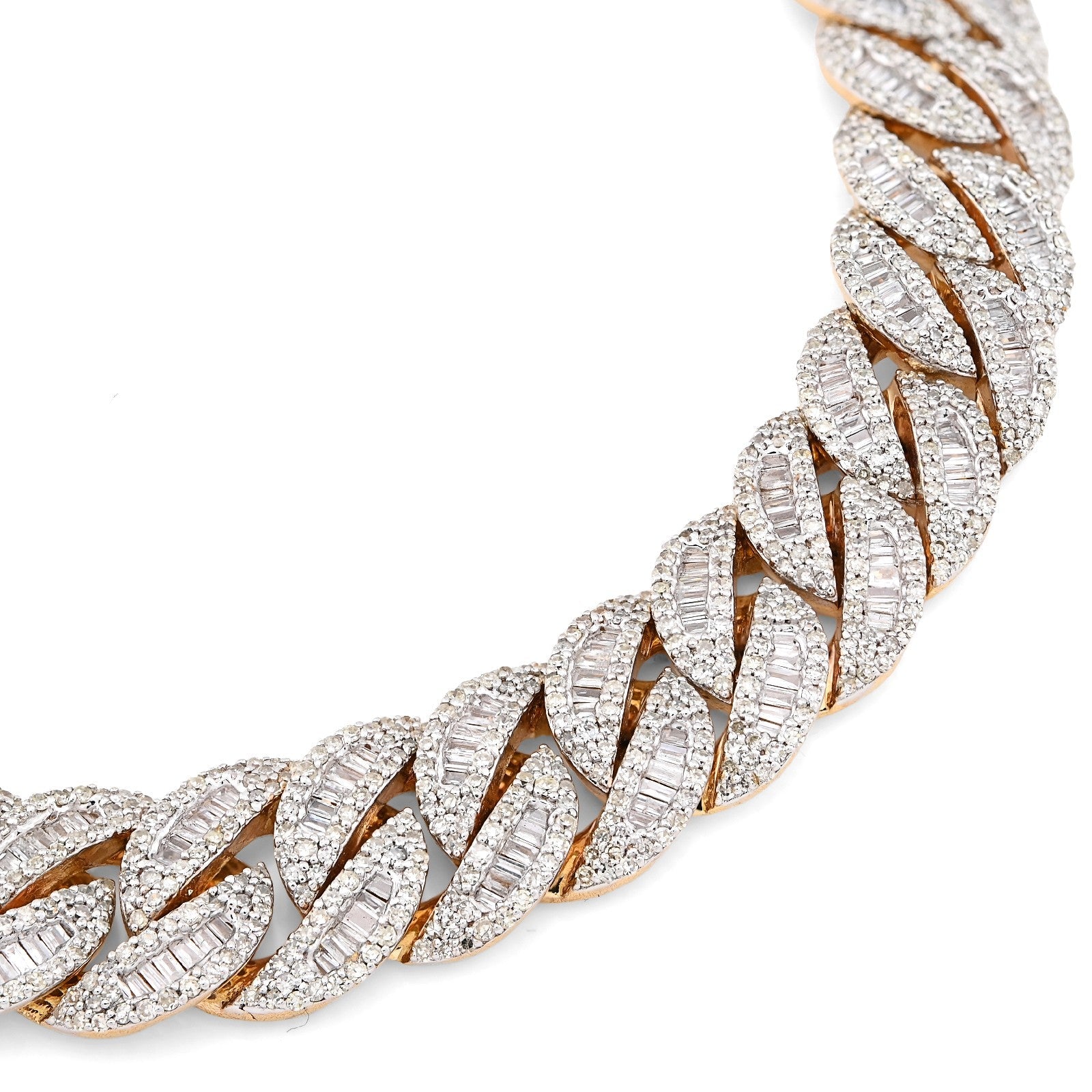 12MM 10k Yellow Gold 40.3gm 6.8CTW Natural Round/Baguette Diamond Cuban Bracelet - Elite Jewelers - Bracelets