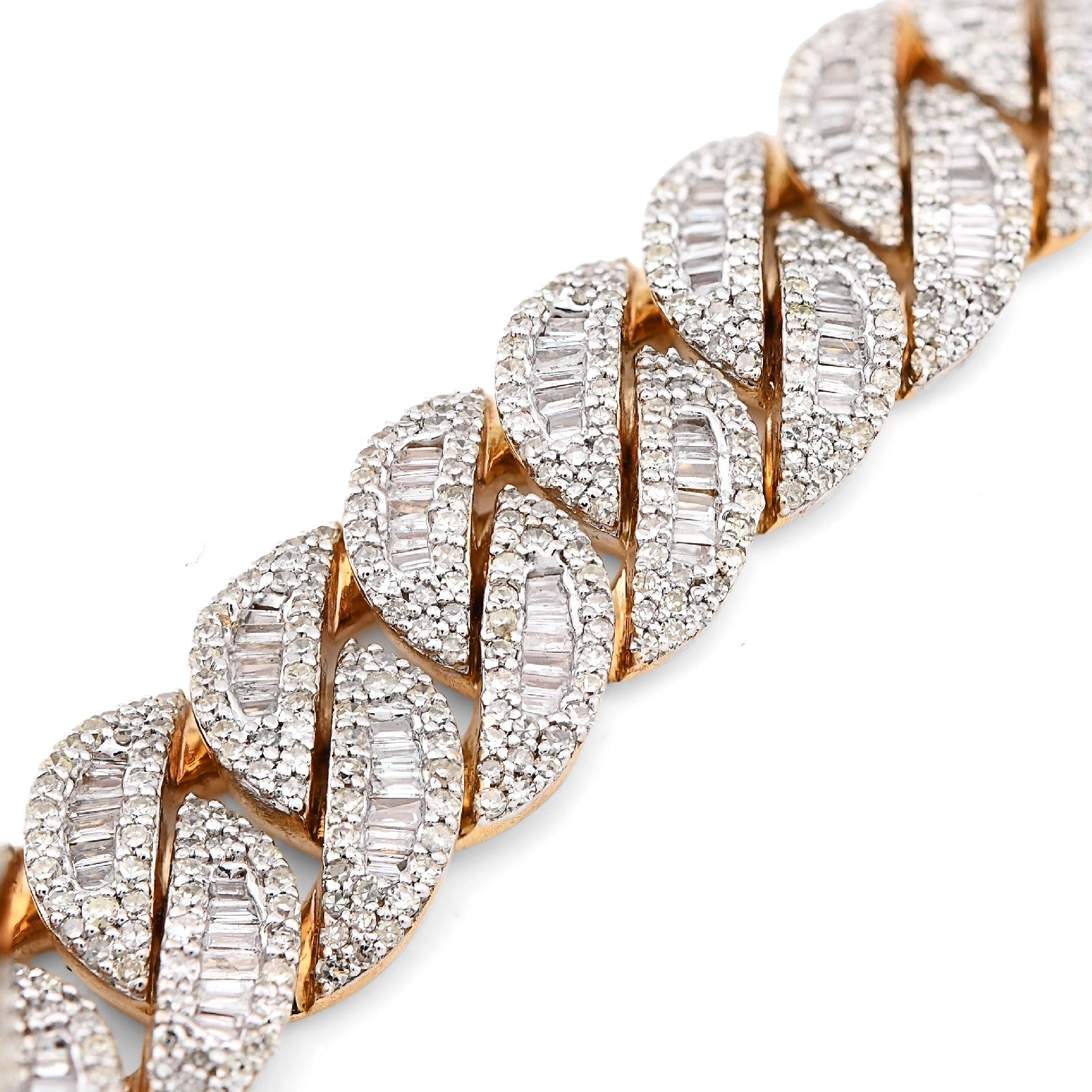 12MM 10k Yellow Gold 40.3gm 6.8CTW Natural Round/Baguette Diamond Cuban Bracelet - Elite Jewelers - Bracelets