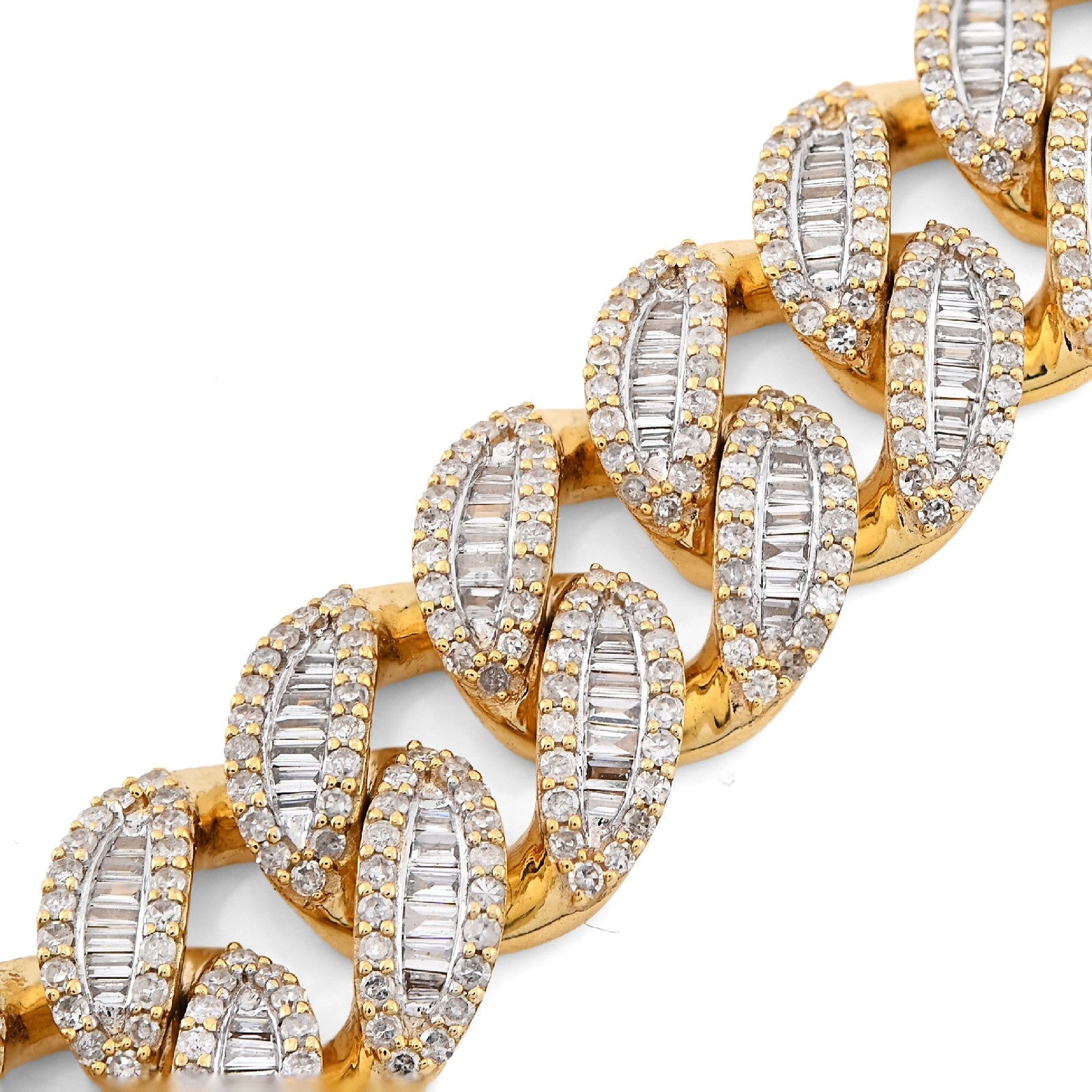 12MM 10k Yellow Gold 49.4g 6.75CT Pure Round/Baguette Diamond Cuban 8In Bracelet - Elite Jewelers - Bracelets