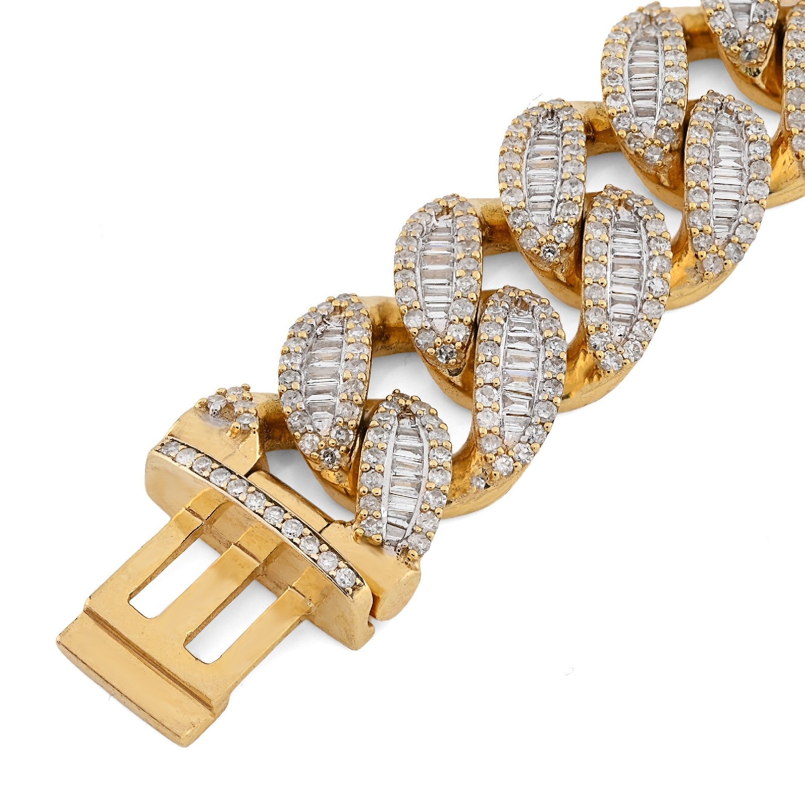 12MM 10k Yellow Gold 49.4g 6.75CT Pure Round/Baguette Diamond Cuban 8In Bracelet - Elite Jewelers - Bracelets