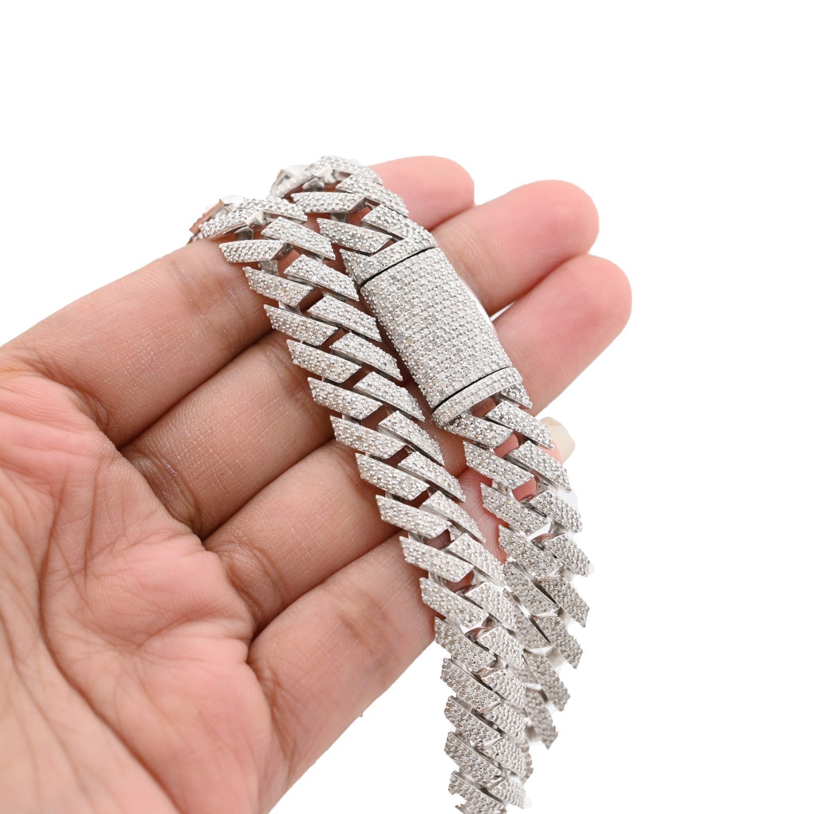 12MM 925 Silver 14.83CTW Natural Diamond Snake Cuban Chain 18In 96.7gms Necklace - Elite Jewelers - Necklaces & Chains