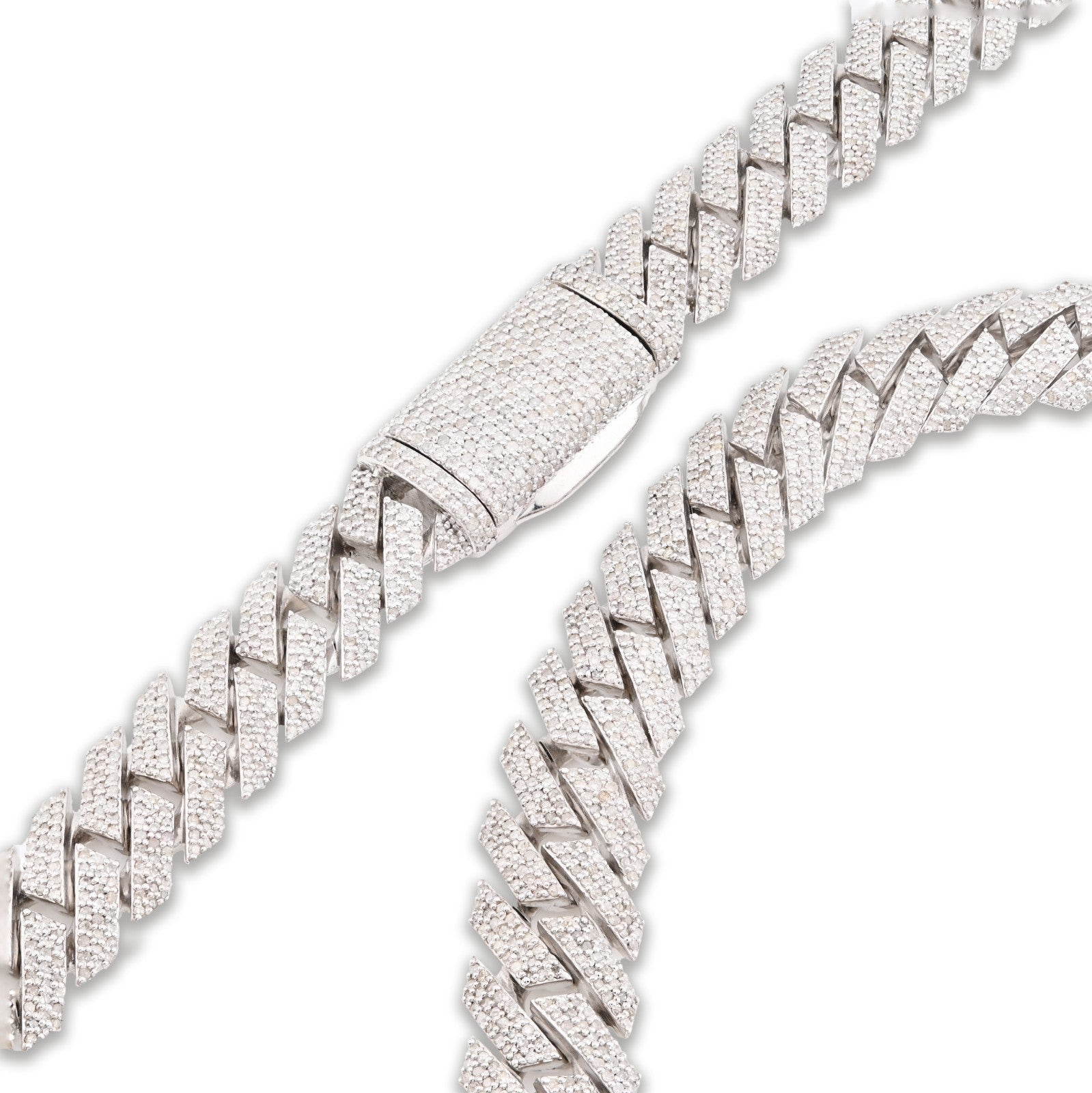 12MM 925 Silver 14.83CTW Natural Diamond Snake Cuban Chain 18In 96.7gms Necklace - Elite Jewelers - Necklaces & Chains