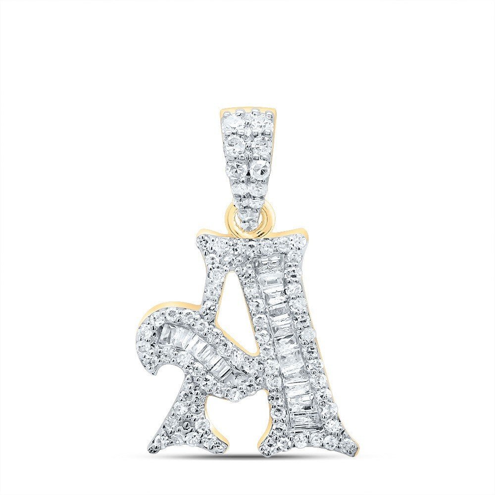 1/3CTW Natural Baguette Diamond 10k Yellow Gold Initial "A" Charm 1.61g Pendant - Elite Jewelers - Charms & Pendants