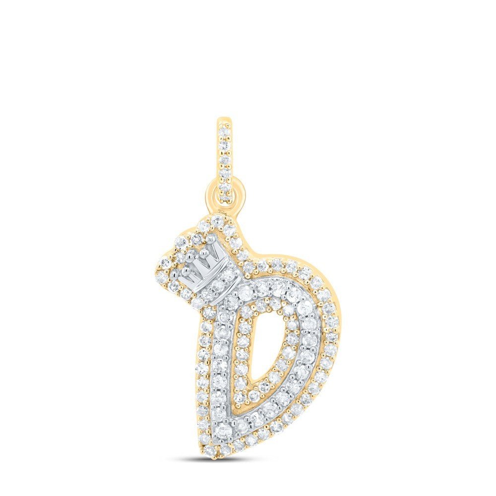 1/3CTW Natural Diamond 10k Yellow & White Gold Initial "D" Charm Crown Pendant - Elite Jewelers - Charms & Pendants