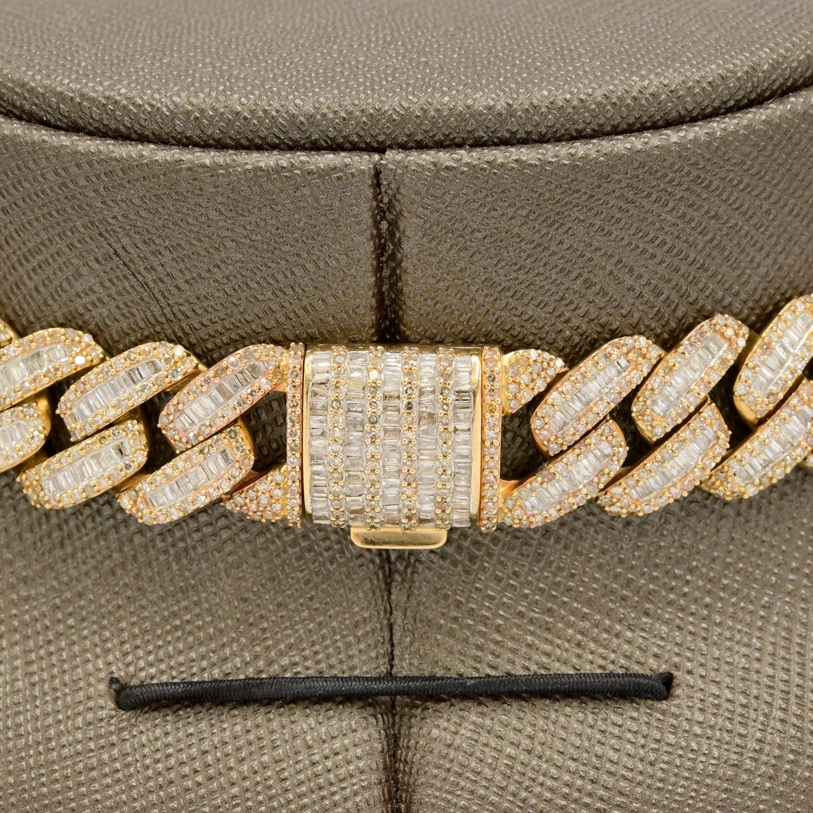 13MM 10k Yellow Gold 21 Inch 24CTW Round/Baguette Diamond Cuban Chain 74.4gms - Elite Jewelers - Necklaces & Chains