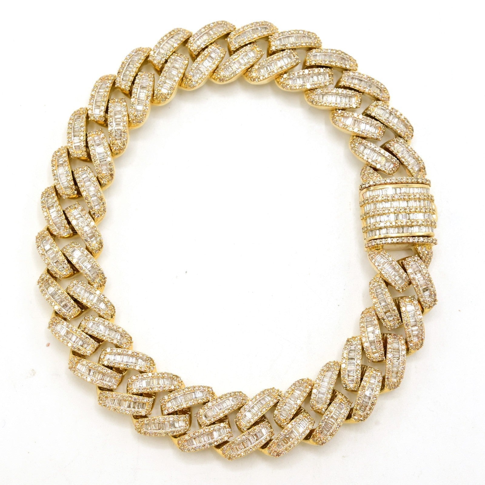 13MM 10k Yellow Gold 48.1gm 11CTW Round/Baguette Diamond Cuban Bracelet 8.5 Inch - Elite Jewelers - Bracelets