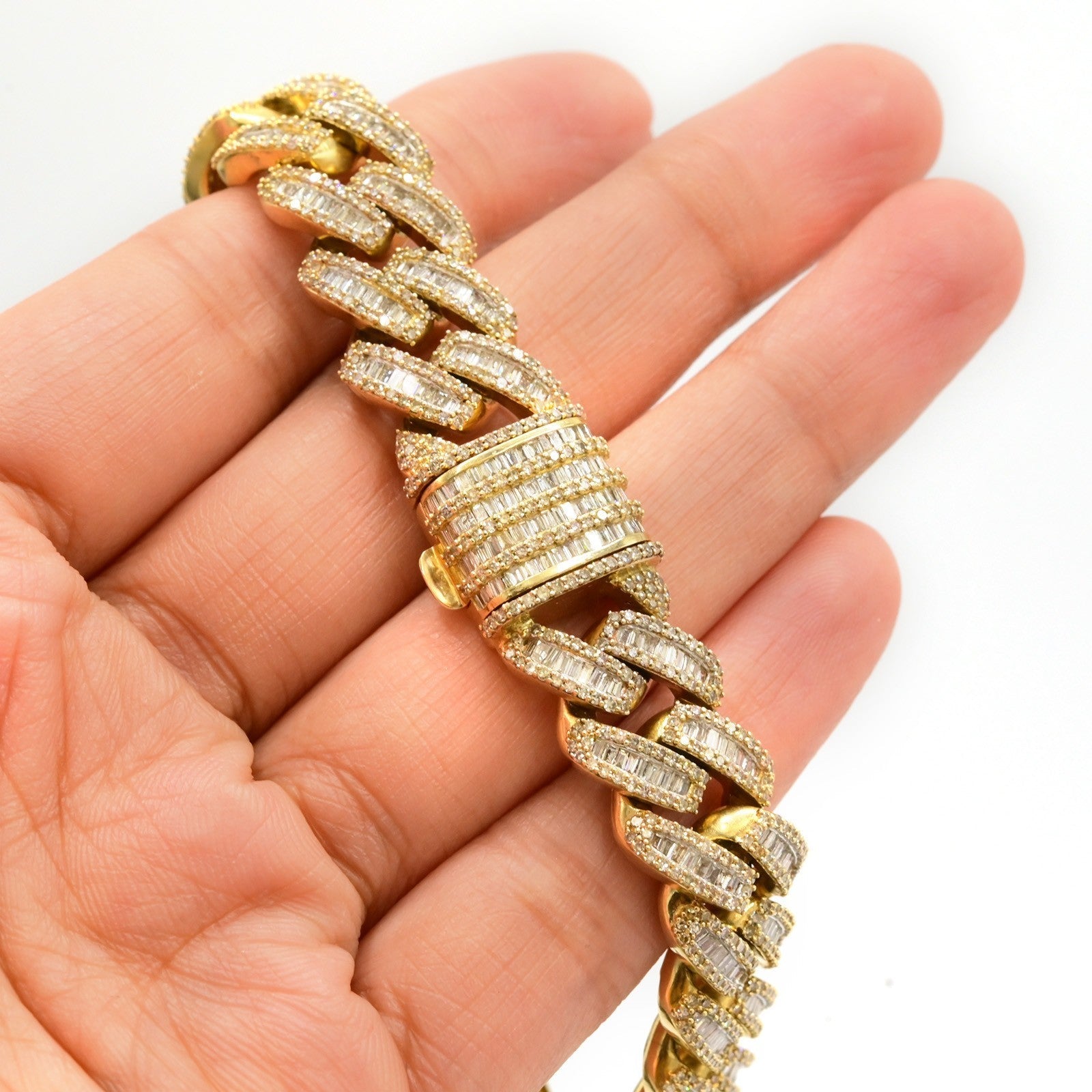 13MM 10k Yellow Gold 48.1gm 11CTW Round/Baguette Diamond Cuban Bracelet 8.5 Inch - Elite Jewelers - Bracelets