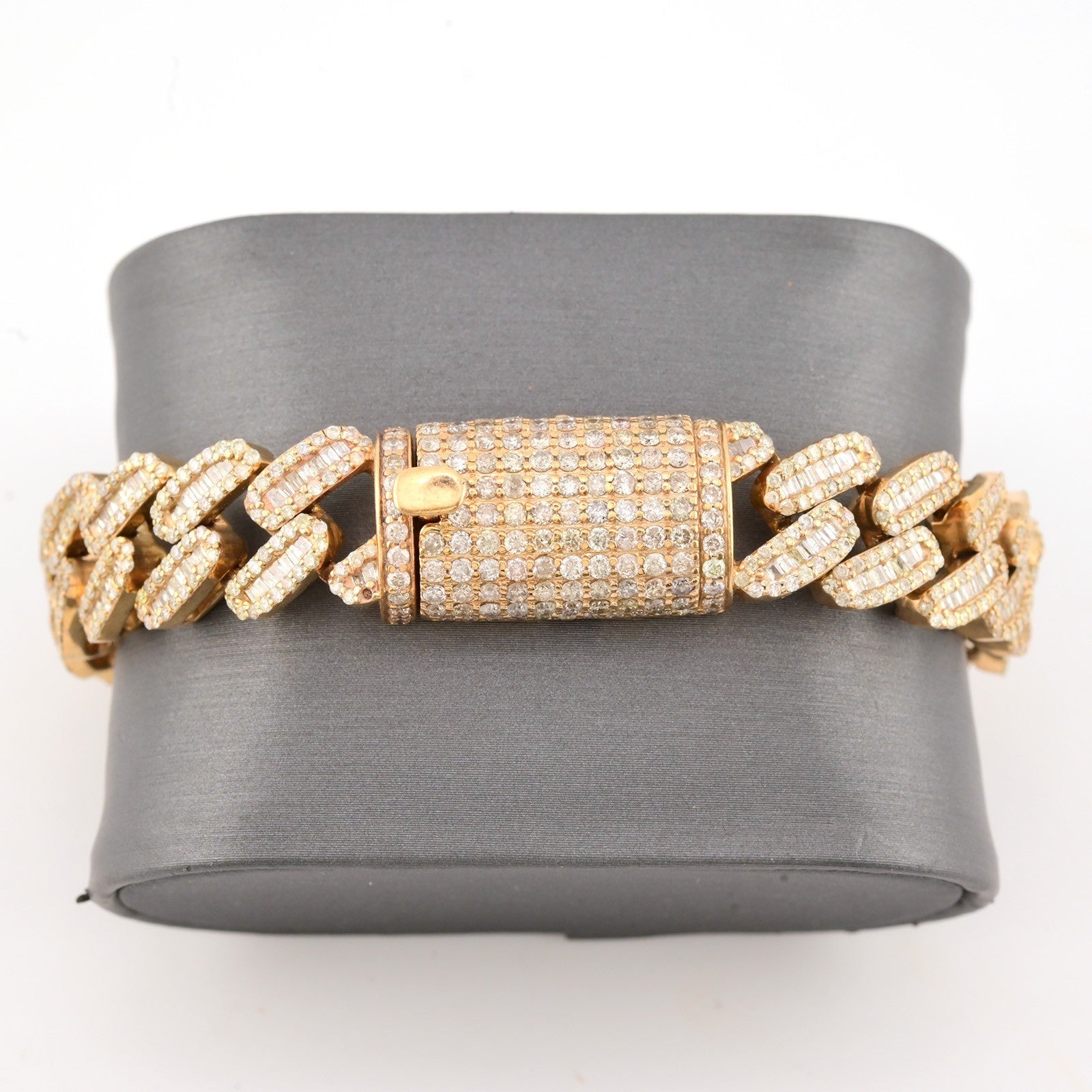 13MM 10k Yellow Gold 55.7gm 12CTW Pure Round/Baguette Diamond Cuban 8In Bracelet - Elite Jewelers - Bracelets