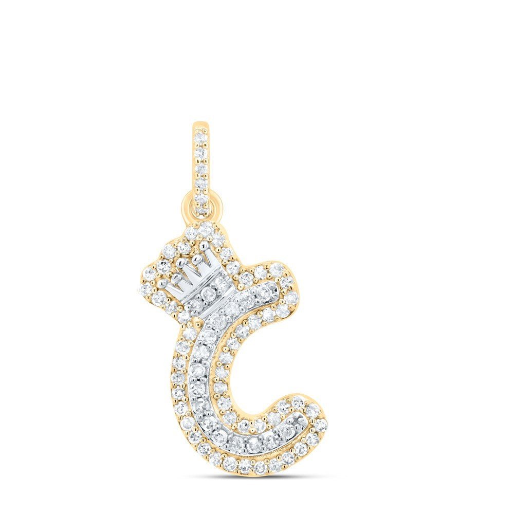 1/4CTW Natural Diamond 10k Yellow & White Gold Initial "C" Charm Crown Pendant - Elite Jewelers - Charms & Pendants
