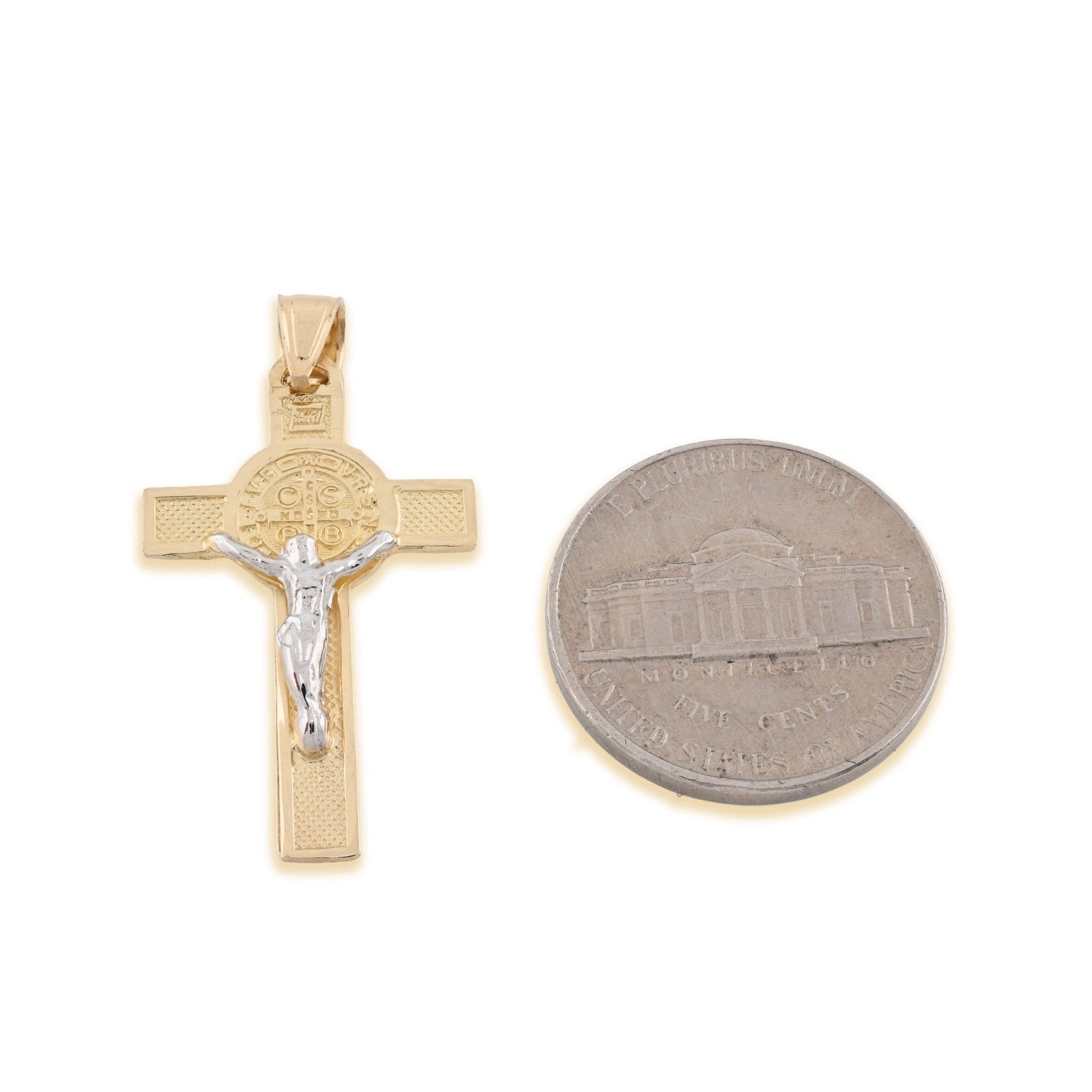 14k Gold 1.8gm St. Benedict San Benito Jesus Cross Crucifix Pendant 2 - Tone Charm - Elite Jewelers - Charms & Pendants