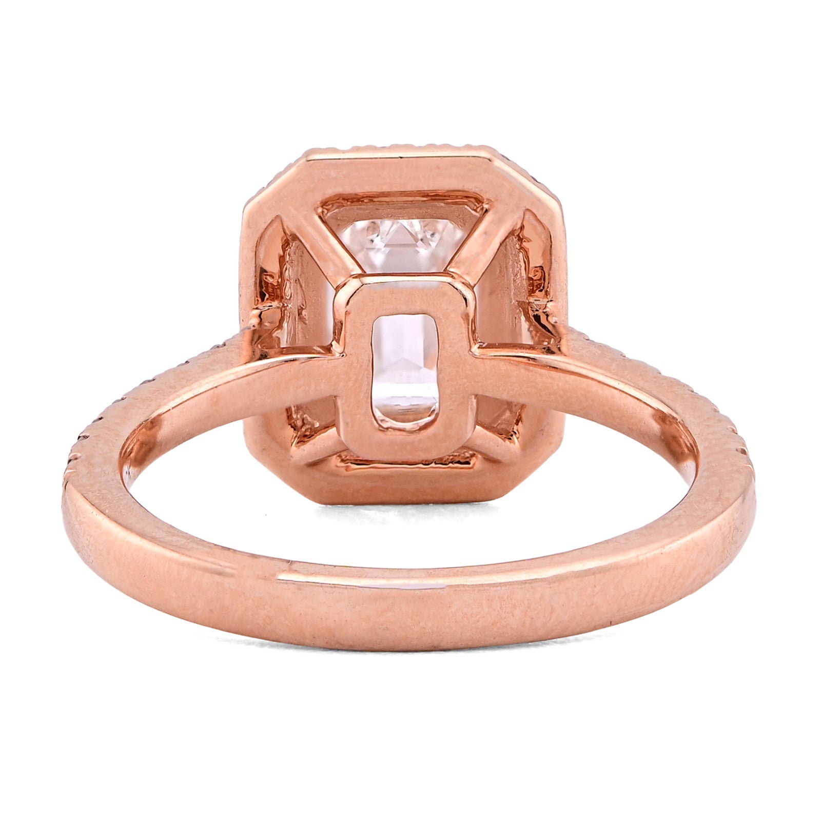 14K Rose Gold 1.5CT Emerald Centre Solitaire Two Layer Octagon Lab Diamond 2TC Women Ring - Elite Jewelers - Rings