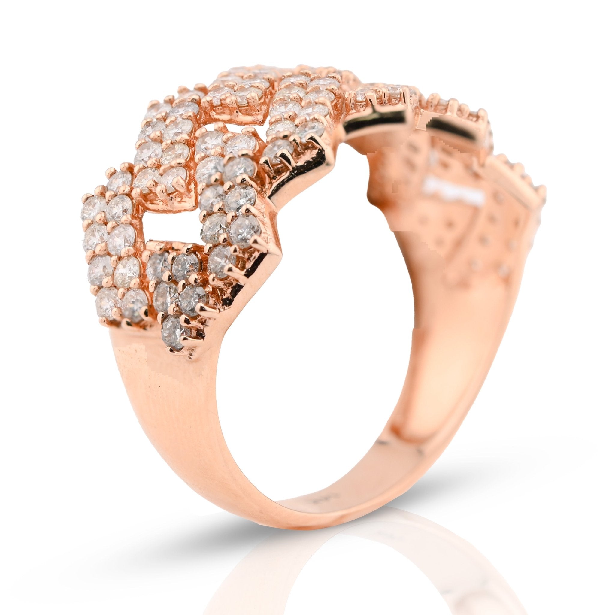 14K Rose Gold 1.84CT Snake Cuban Link Dual Row Natural Diamond Men Ring - Elite Jewelers - Rings