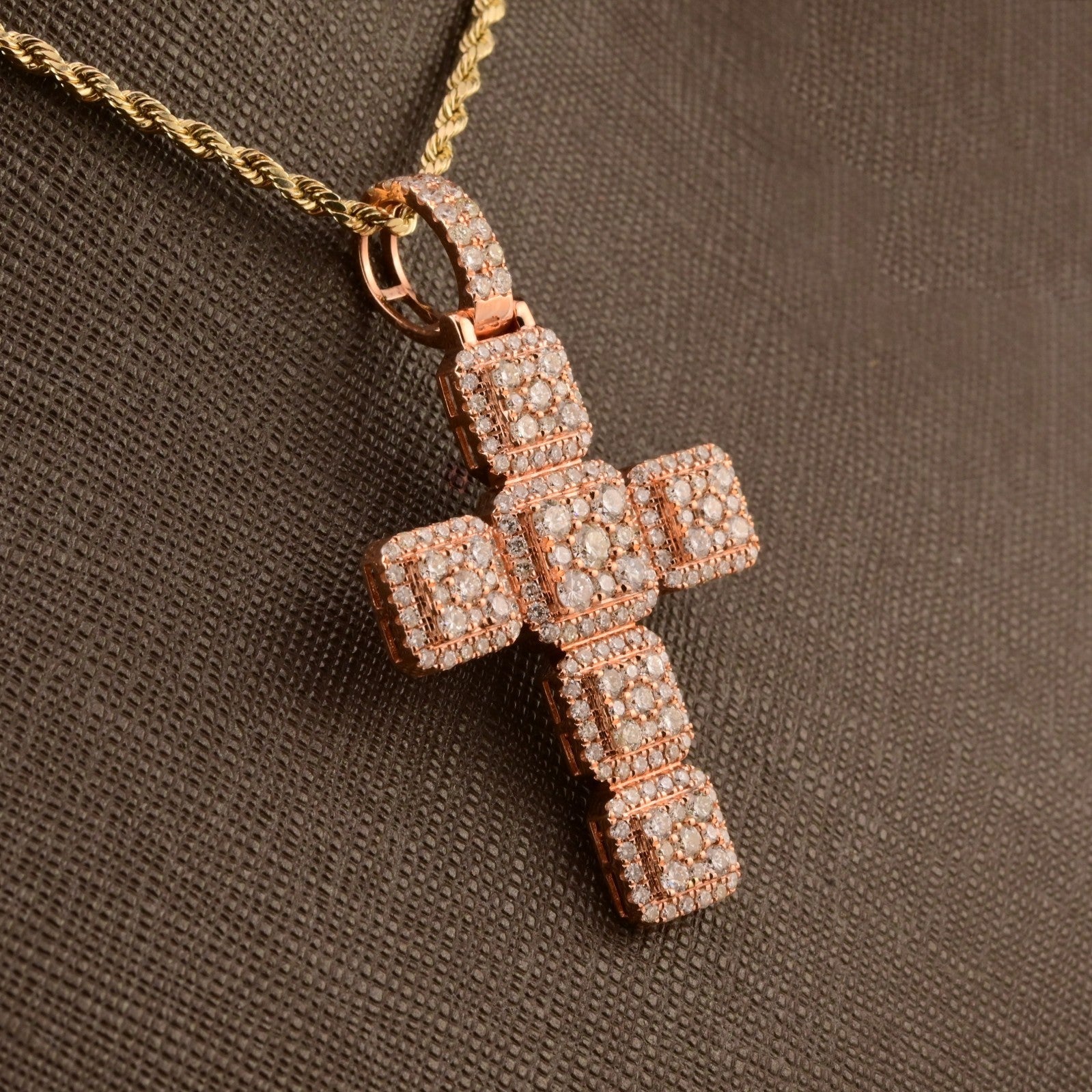 14k Rose Gold 3.03CTW Natural Round Diamond Cross Religious Pendant 6.7g Charm - Elite Jewelers - Charms & Pendants