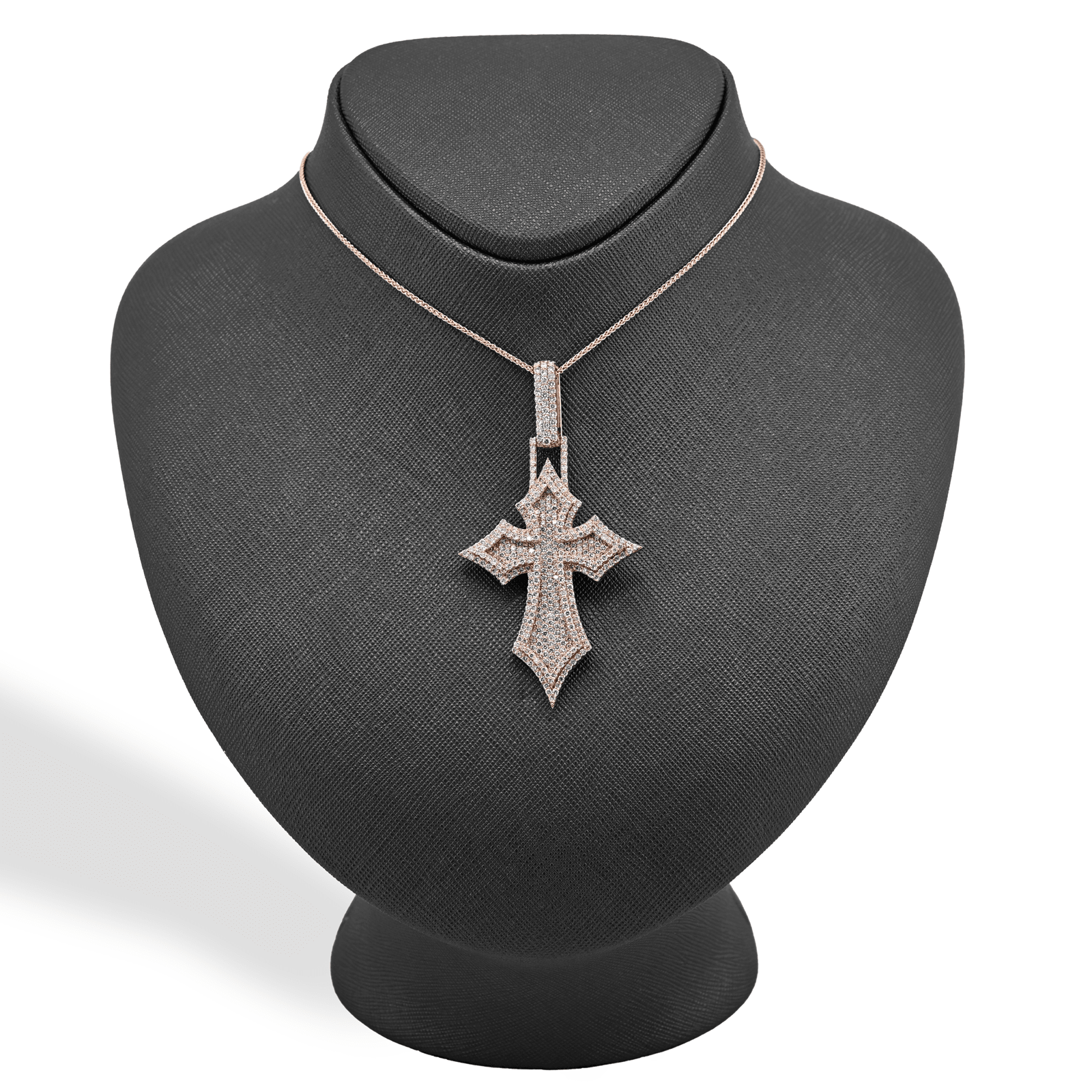 14k Rose Gold 4.27CTW Natural Diamond ICED OUT Gothic Cross Pendant 23.1g Charm - Elite Jewelers - Charms & Pendants