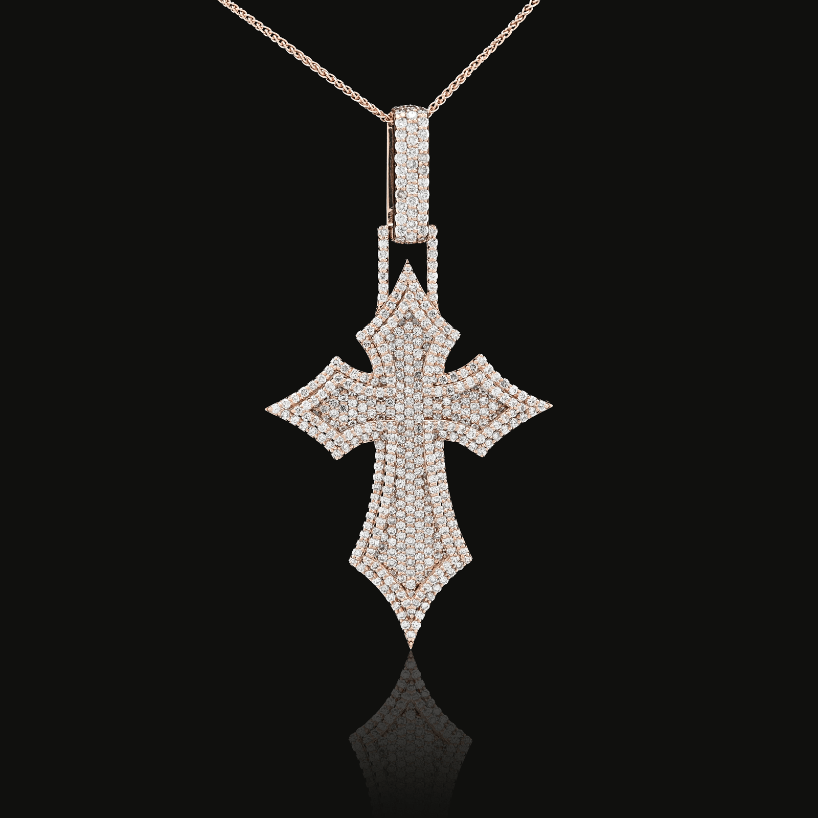 14k Rose Gold 4.27CTW Natural Diamond ICED OUT Gothic Cross Pendant 23.1g Charm - Elite Jewelers - Charms & Pendants