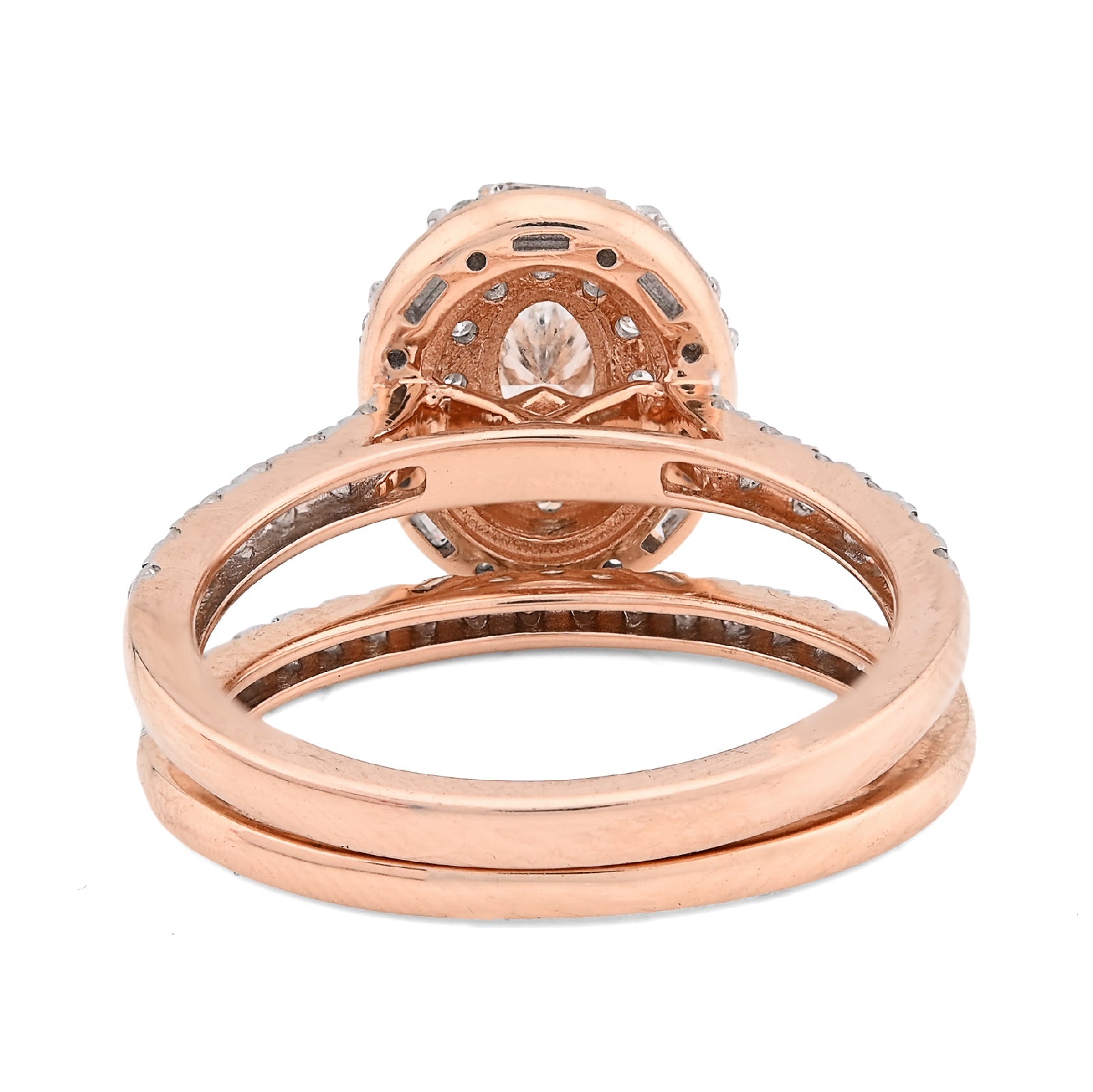 14K Rose Gold Oval Solitare & Baguette 1.25CT Natural Diamond Bridal WOmen RIng - Elite Jewelers - Rings