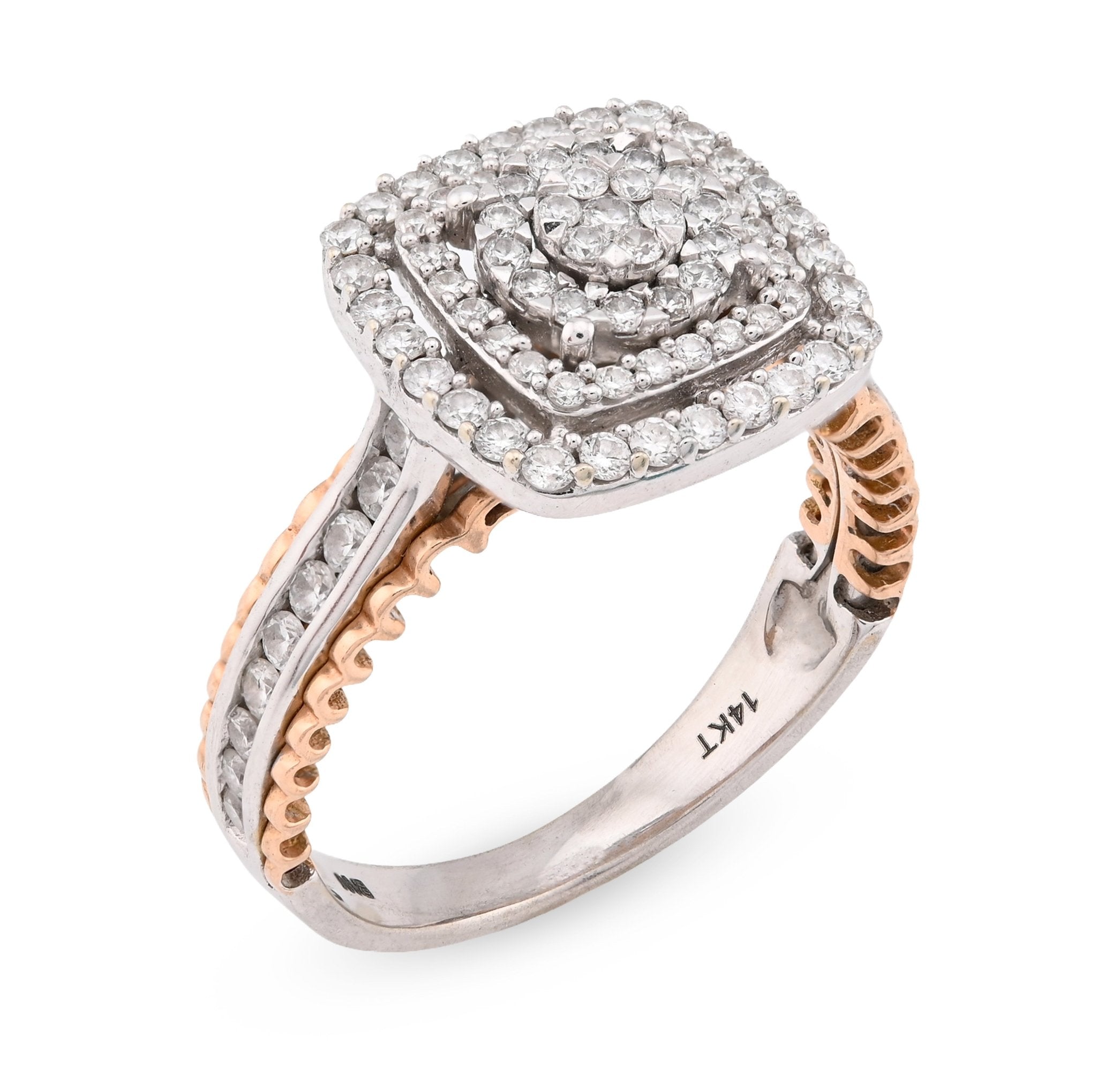 14K Rose/White Gold 2.65CT Natural Diamond Square Shape Cluster Flower Women RIng - Elite Jewelers - Rings