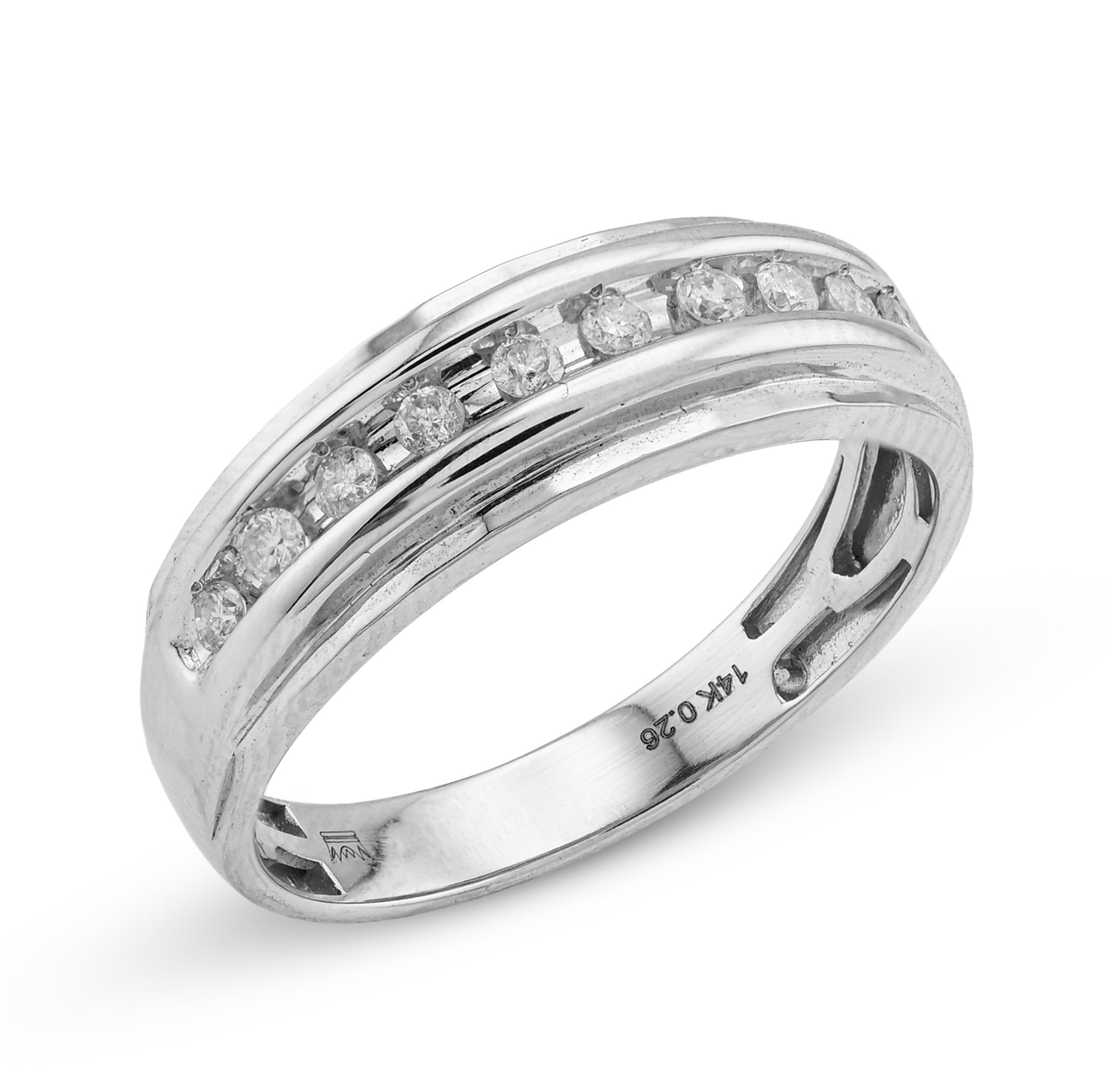 14K White Gold 0.26CT Natural Diamond Centre Row Men Band - Elite Jewelers - Rings