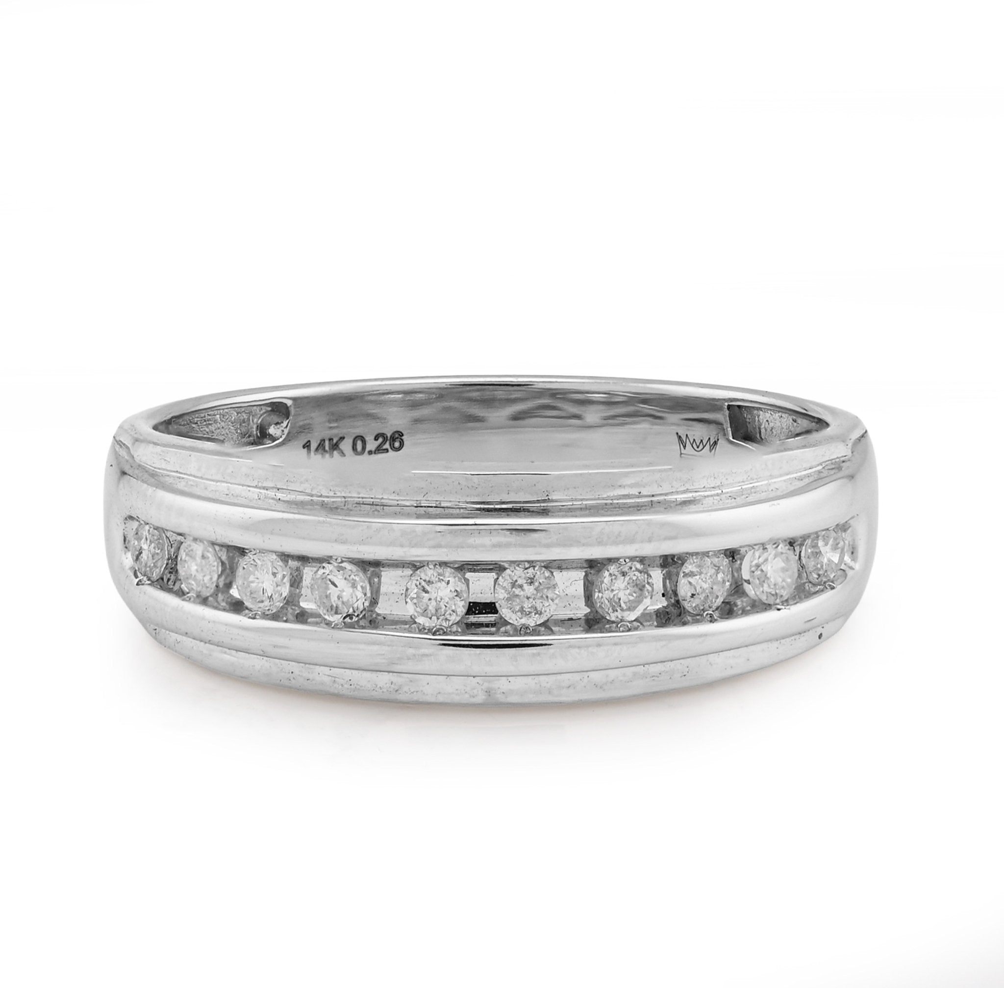 14K White Gold 0.26CT Natural Diamond Centre Row Men Band - Elite Jewelers - Rings