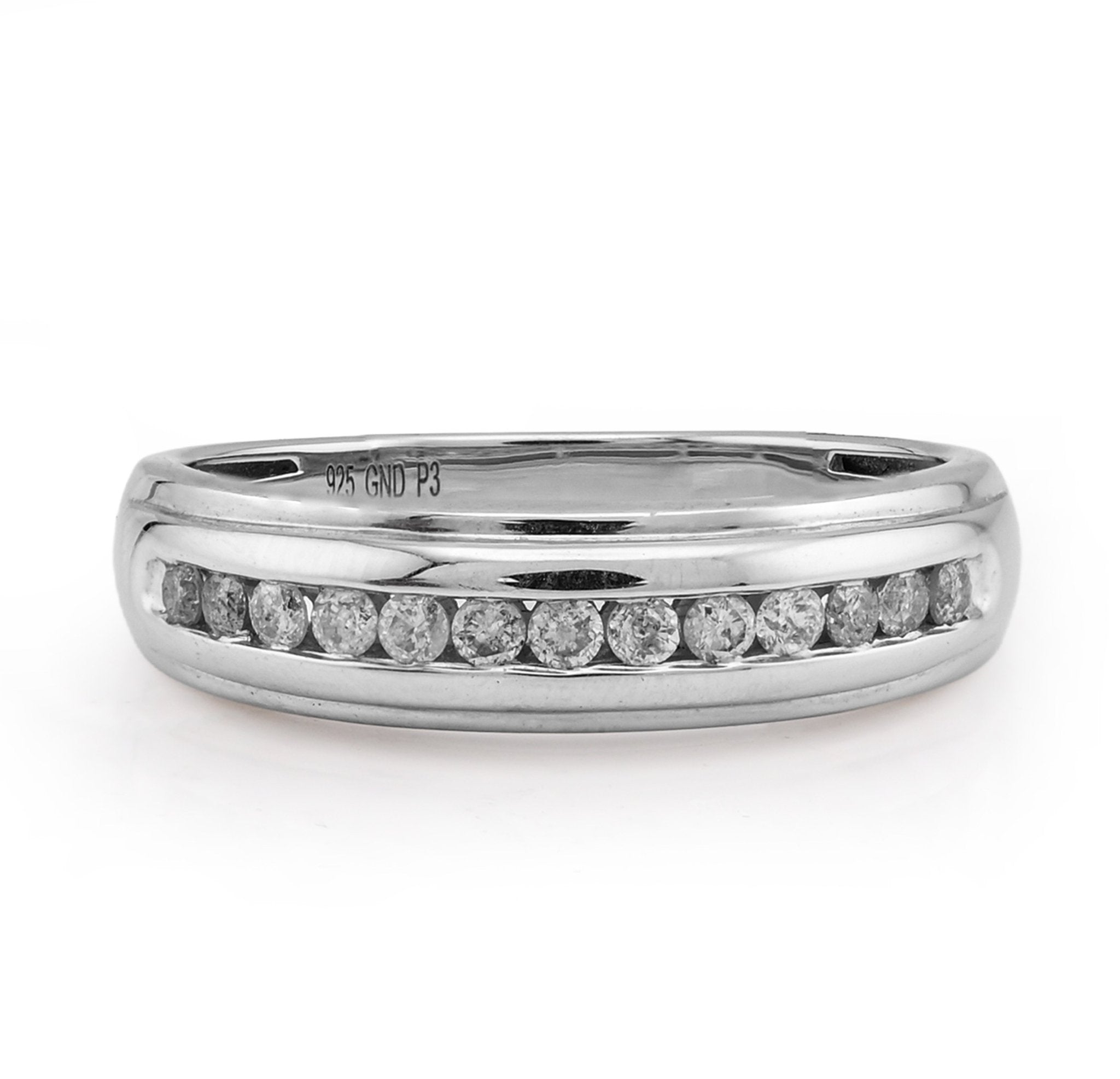 14K White Gold 0.50CT 9 Centre Natural Diamond Stone Men Band - Elite Jewelers - Rings